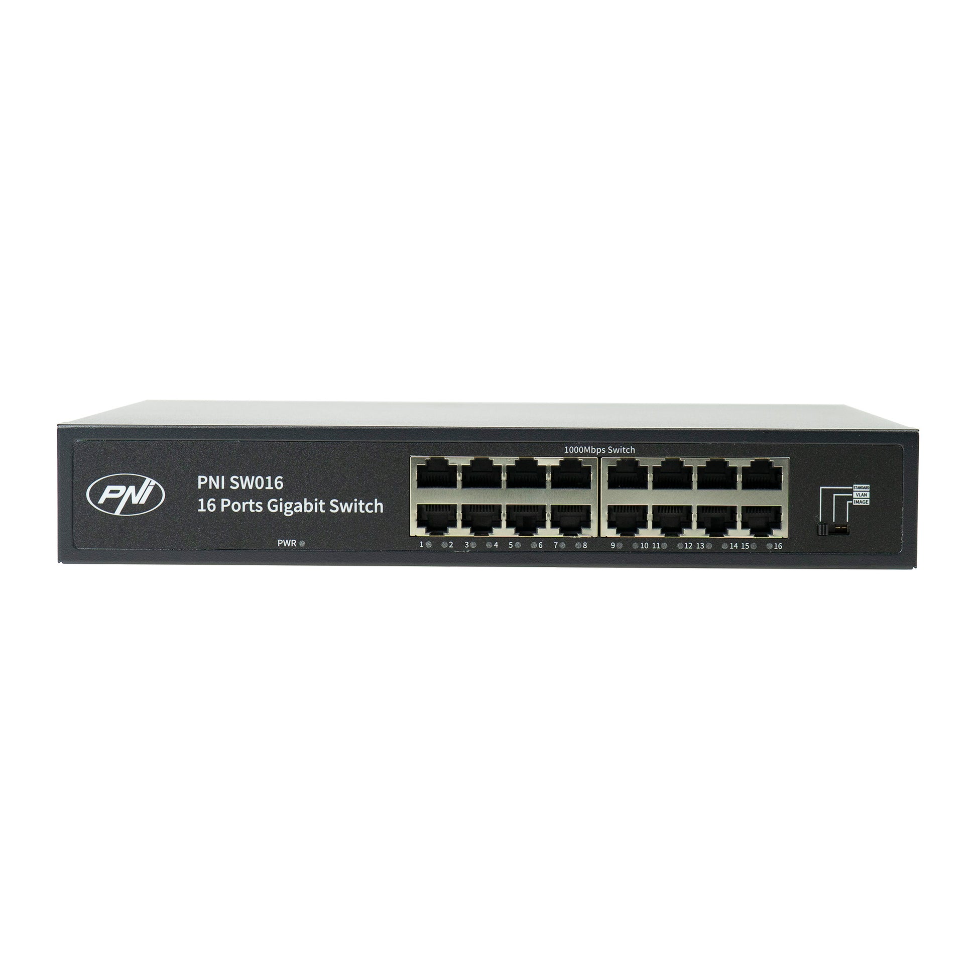 Switch PNI SW016, 16 x 10/100/1000 Mbps, Gigabit, carcasa metalica, fara ventilator, plug & play, protectie fulger 4KV