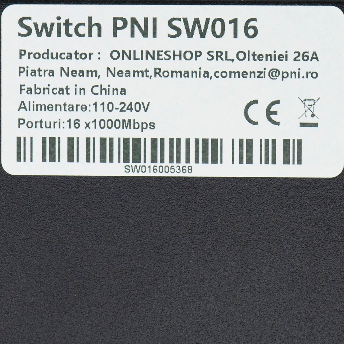 Switch PNI SW016, 16 x 10/100/1000 Mbps, Gigabit, carcasa metalica, fara ventilator, plug & play, protectie fulger 4KV