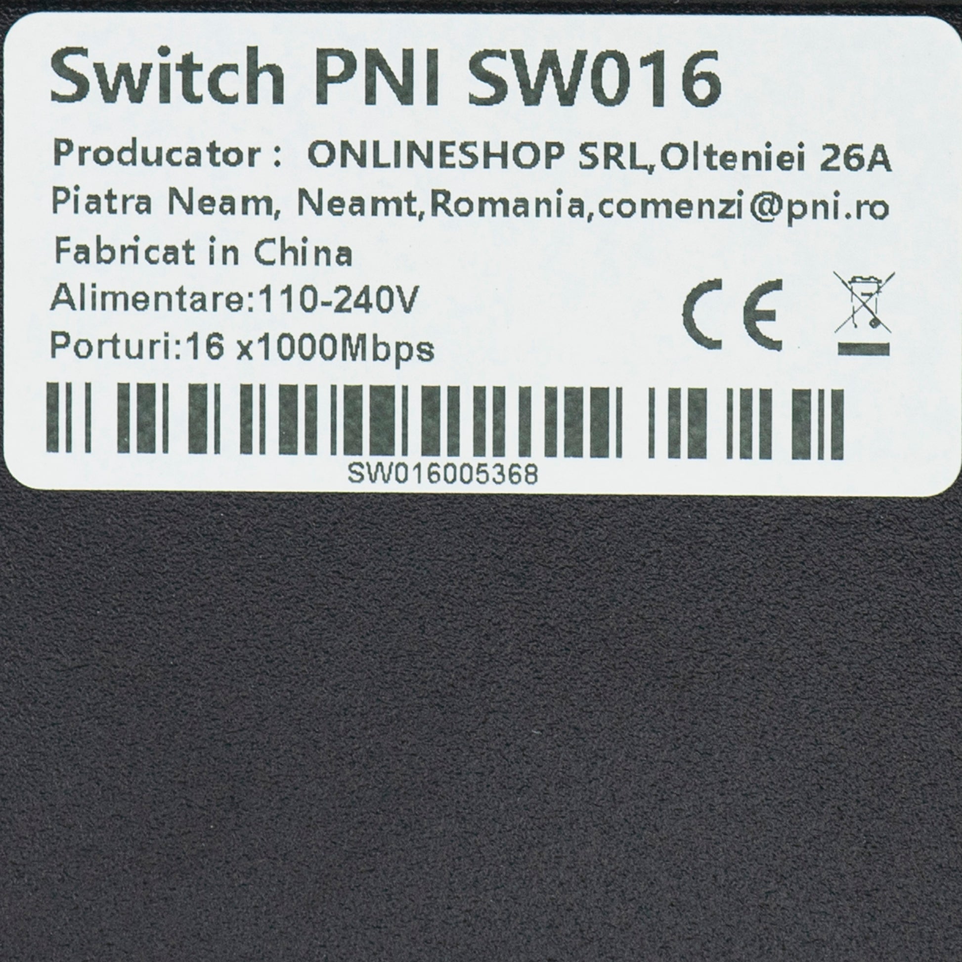 Switch PNI SW016, 16 x 10/100/1000 Mbps, Gigabit, carcasa metalica, fara ventilator, plug & play, protectie fulger 4KV