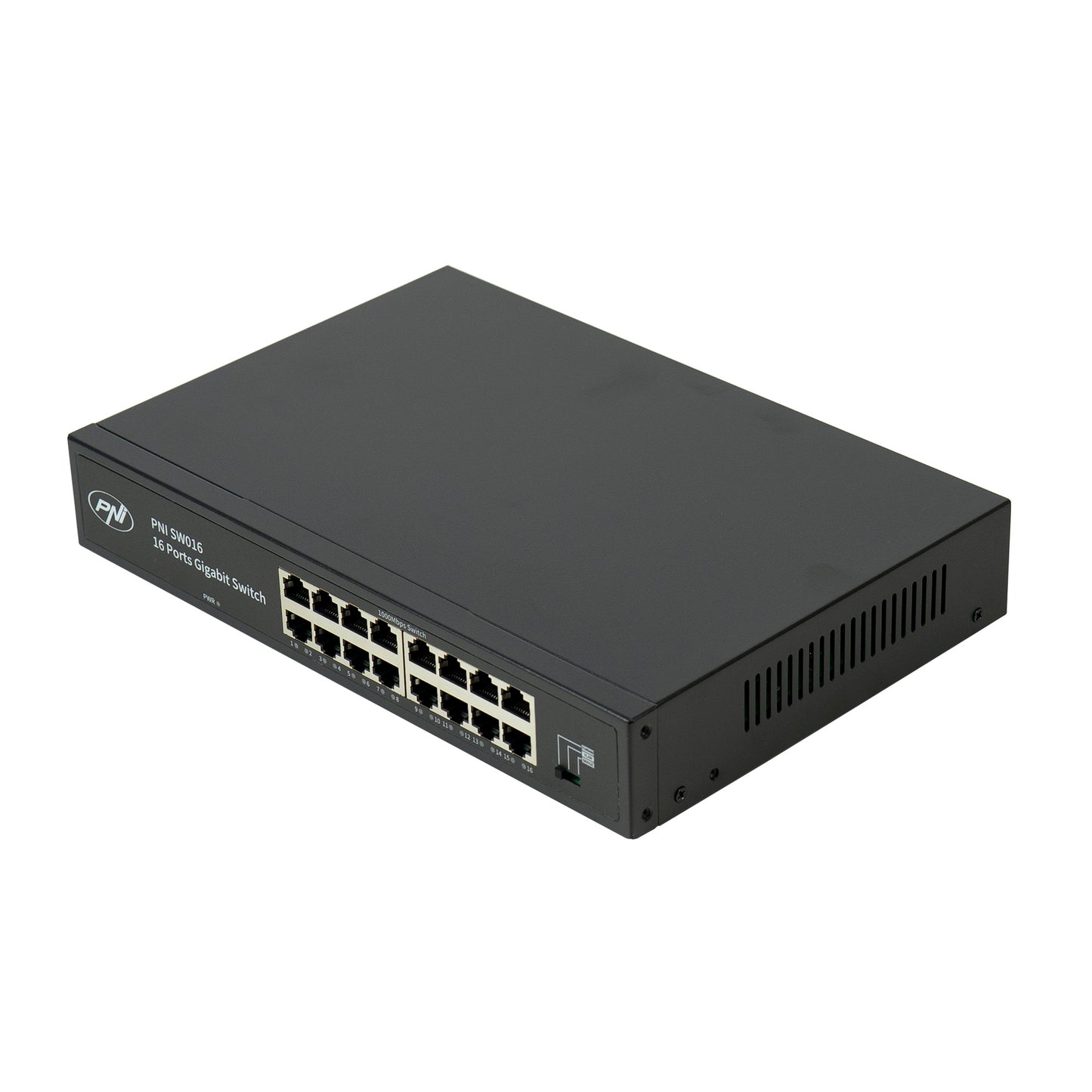 Switch PNI SW016, 16 x 10/100/1000 Mbps, Gigabit, carcasa metalica, fara ventilator, plug & play, protectie fulger 4KV