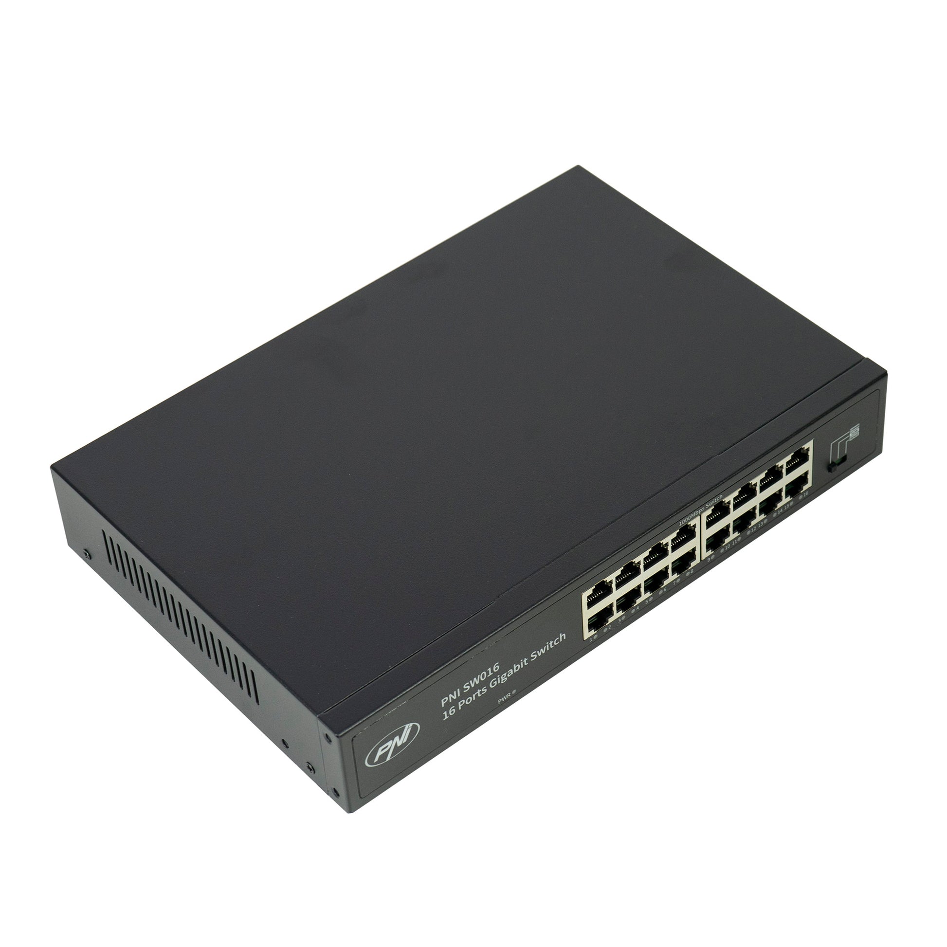 Switch PNI SW016, 16 x 10/100/1000 Mbps, Gigabit, carcasa metalica, fara ventilator, plug & play, protectie fulger 4KV
