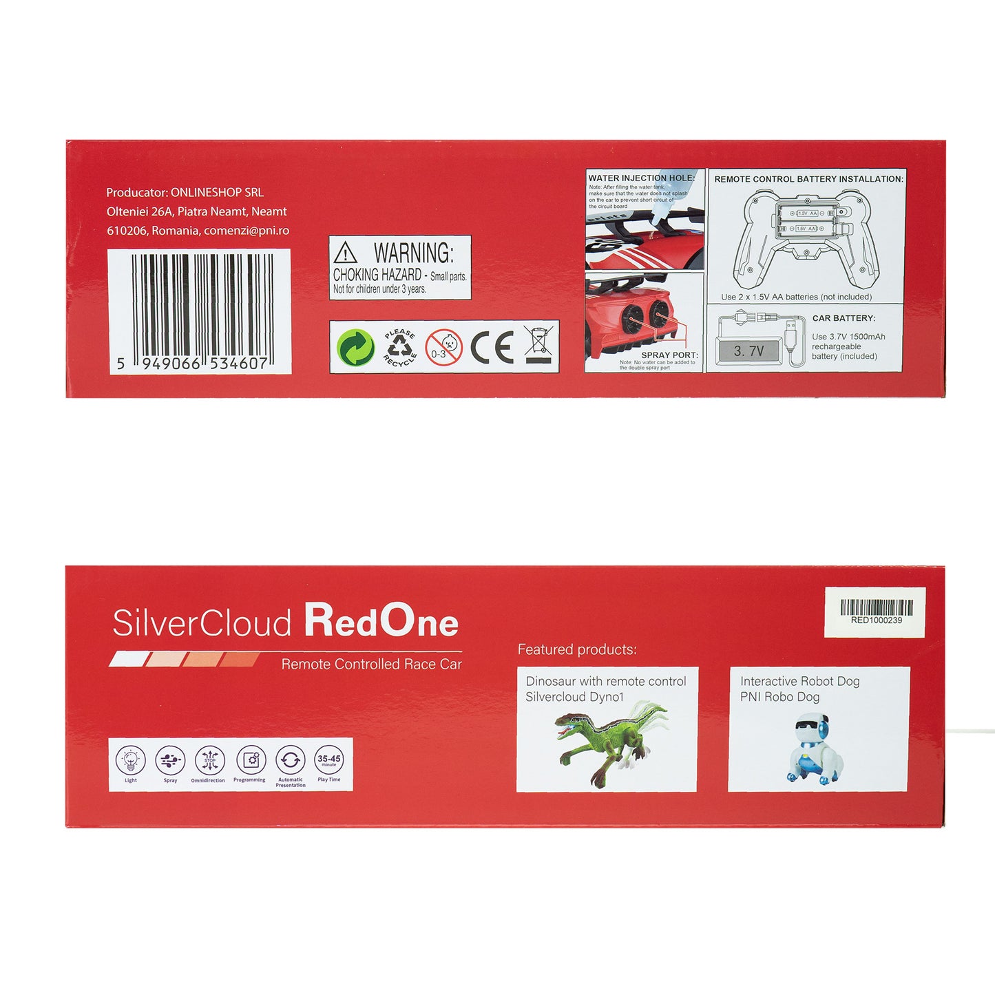 Jucarie masinuta sport Silvercloud RedOne cu telecomanda,  cu efect &#34;fum&#34; si LED-uri, acumulator de rezerva 1500mAh, miscari omnidirectionale, rosu
