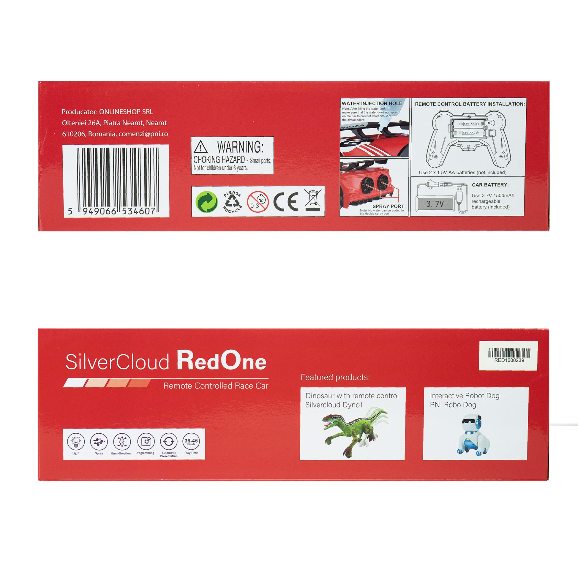 Jucarie masinuta sport Silvercloud RedOne cu telecomanda,  cu efect &#34;fum&#34; si LED-uri, acumulator de rezerva 1500mAh, miscari omnidirectionale, rosu