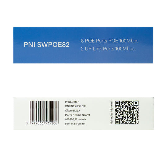 Switch POE PNI SWPOE82 8 porturi POE 100 Mbps si 2 porturi UP Link 100 Mbps, 120W, functie AI Extend pana la 250m, protectie fulger 4kV