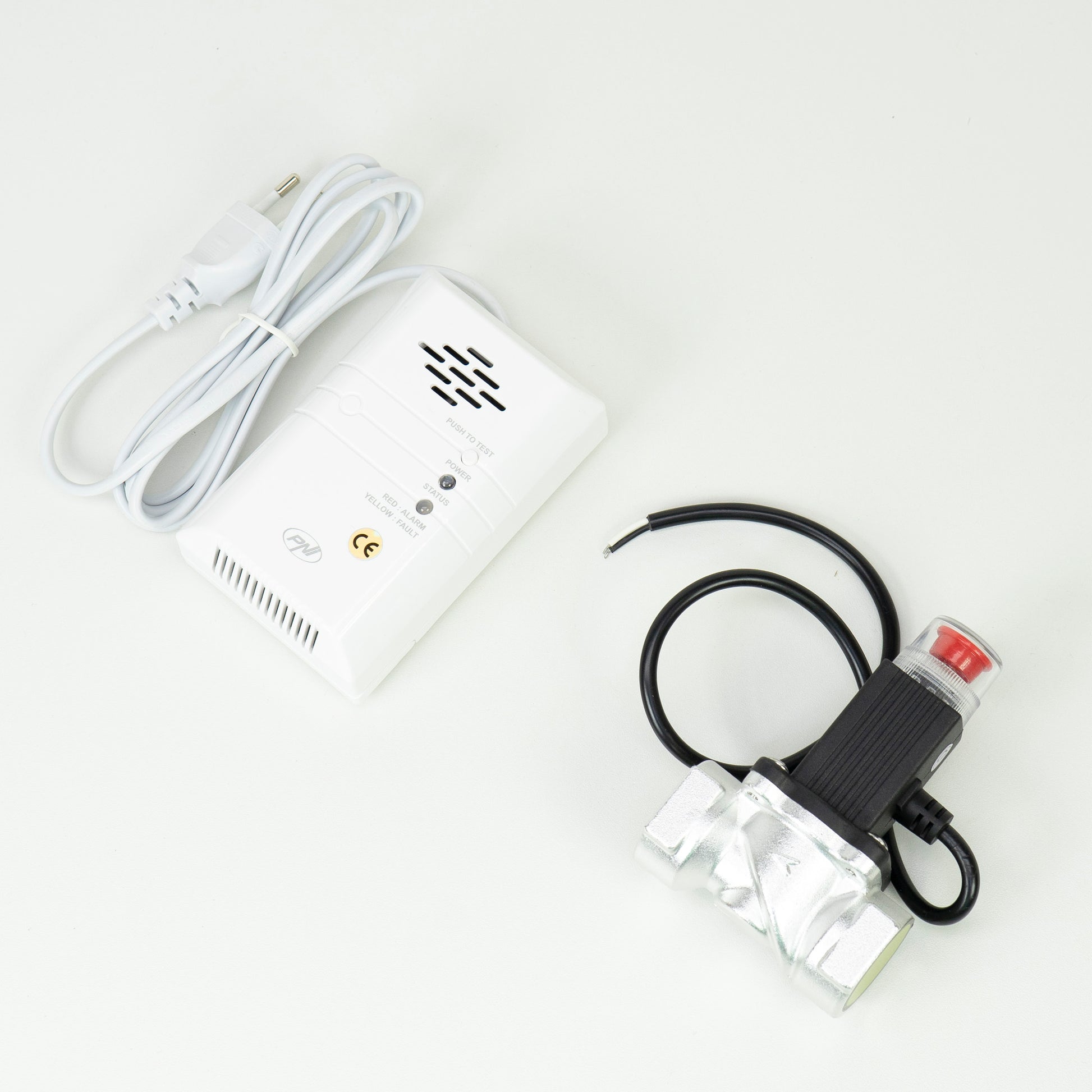 Kit PNI Safe House 400 senzor de gaz si electrovalva 3/4 inch, alarma sonora si luminoasa, 85dB, detecteaza gaze naturale, gaz metan (CH4)