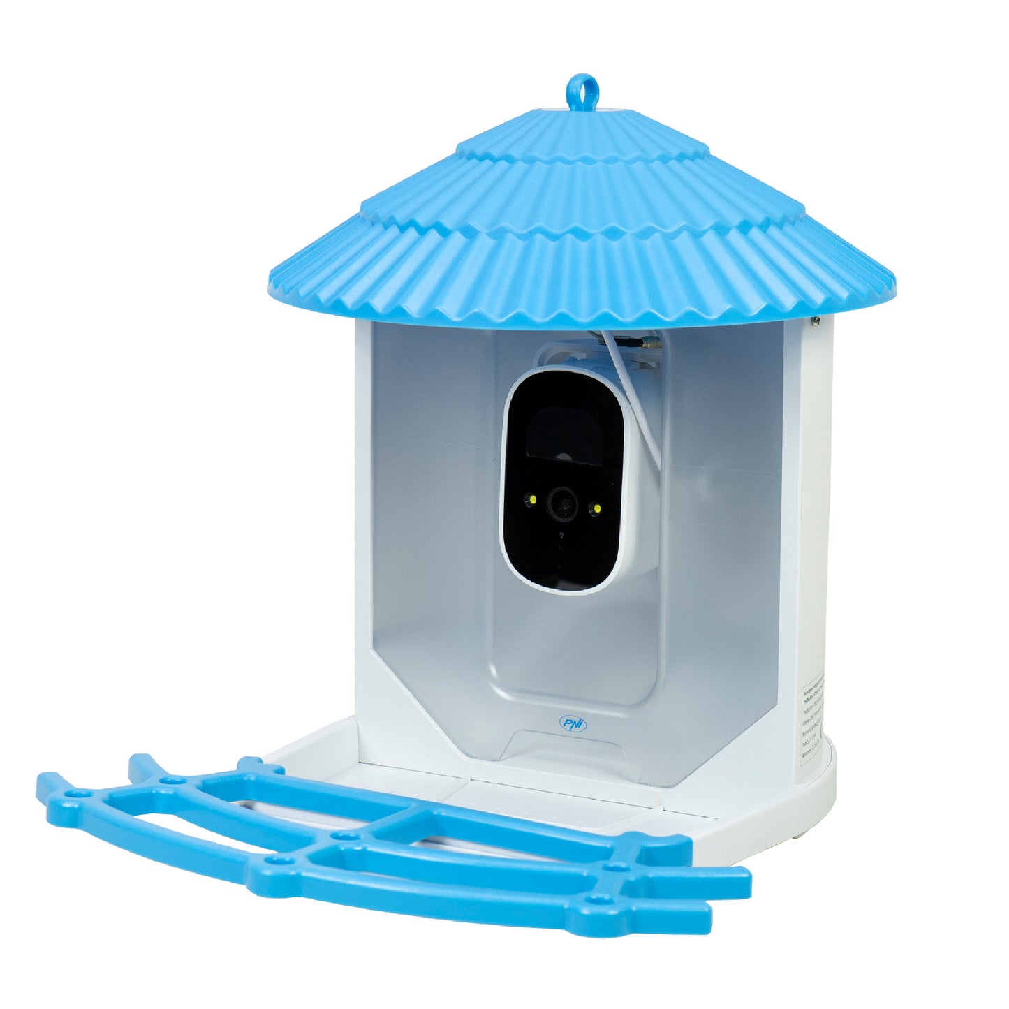 Hranitoare inteligenta pentru pasari PNI MyBird PT035 cu camera Wi-Fi 4MP si panou solar 3W, rezervor hrana 2l, aplicatie dedicata, detectie miscare, notificari instant, slot card micro SD, audio bidirectional, vizibilitate noctura