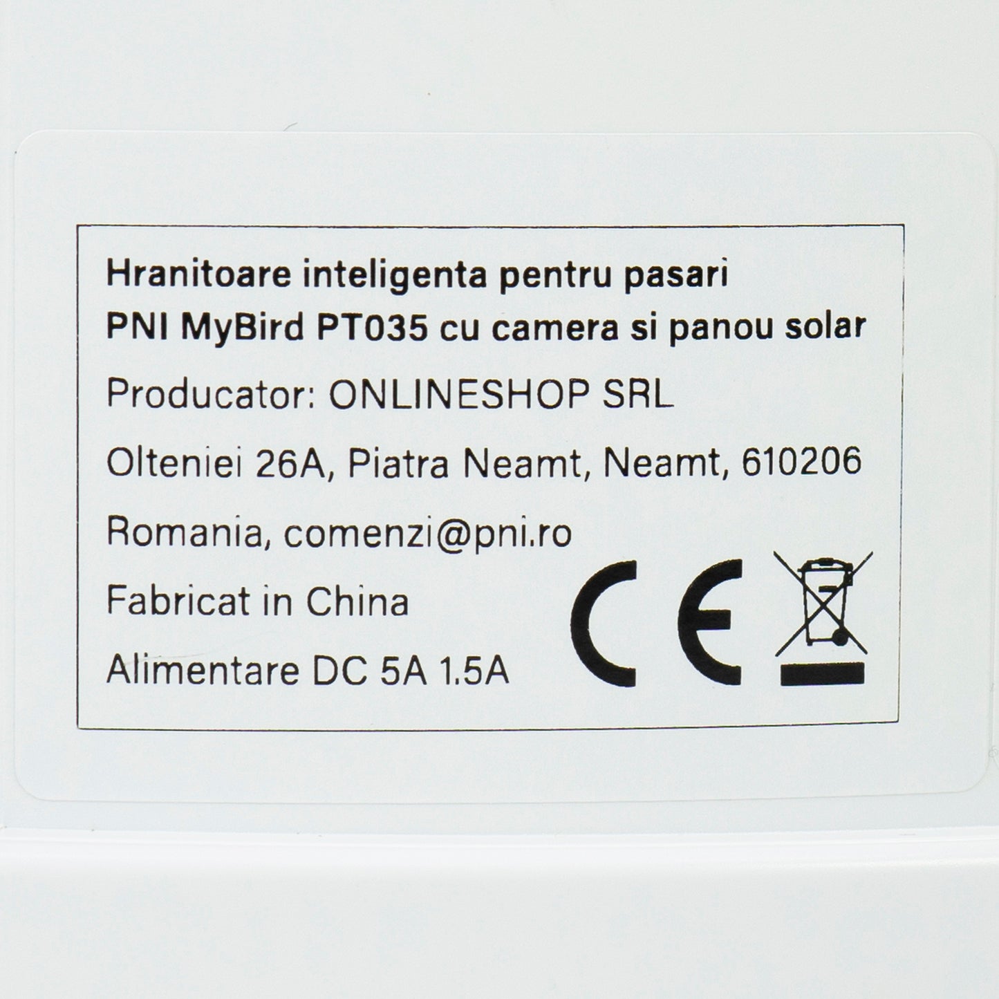 Hranitoare inteligenta pentru pasari PNI MyBird PT035 cu camera Wi-Fi 4MP si panou solar 3W, rezervor hrana 2l, aplicatie dedicata, detectie miscare, notificari instant, slot card micro SD, audio bidirectional, vizibilitate noctura