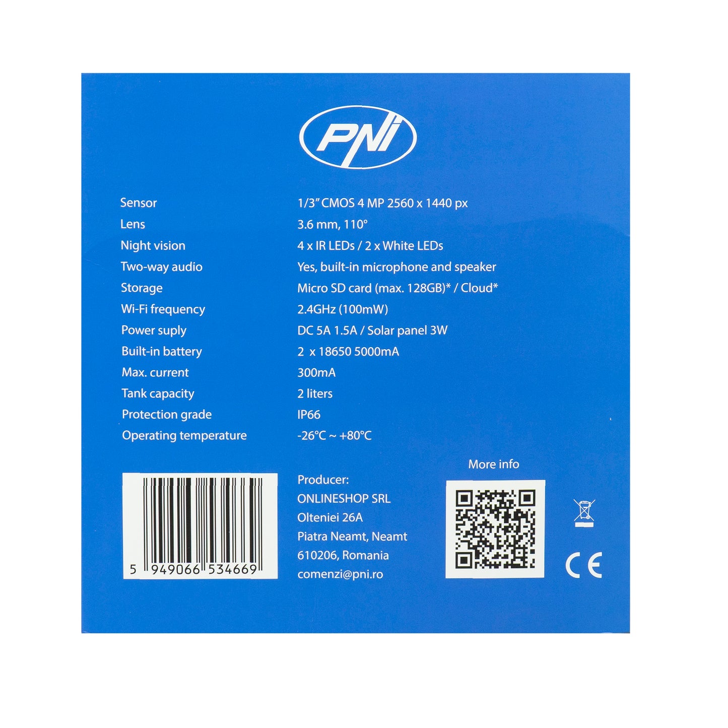 Hranitoare inteligenta pentru pasari PNI MyBird PT035 cu camera Wi-Fi 4MP si panou solar 3W, rezervor hrana 2l, aplicatie dedicata, detectie miscare, notificari instant, slot card micro SD, audio bidirectional, vizibilitate noctura