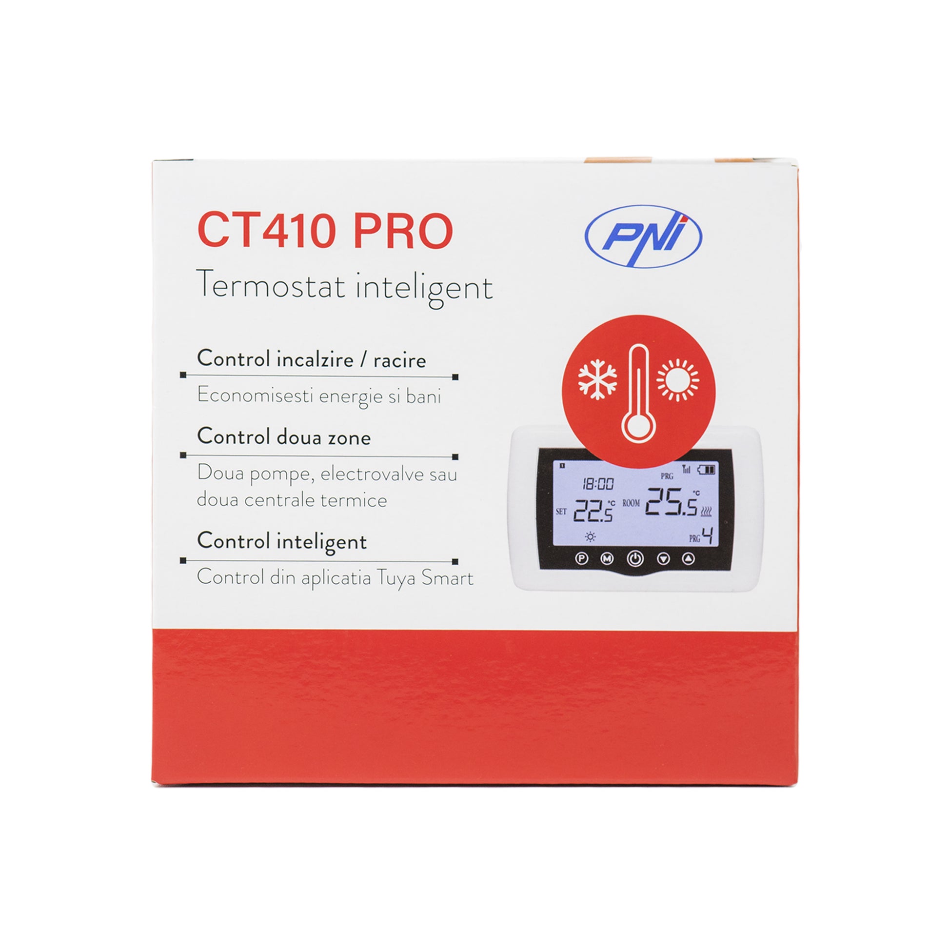Termostat inteligent PNI CT410 PRO histeresis ± 0.1°C fara fir, cu WiFi, control 2 zone prin Internet, pentru centrale termice, pompe, electrovalve, APP TuyaSmart