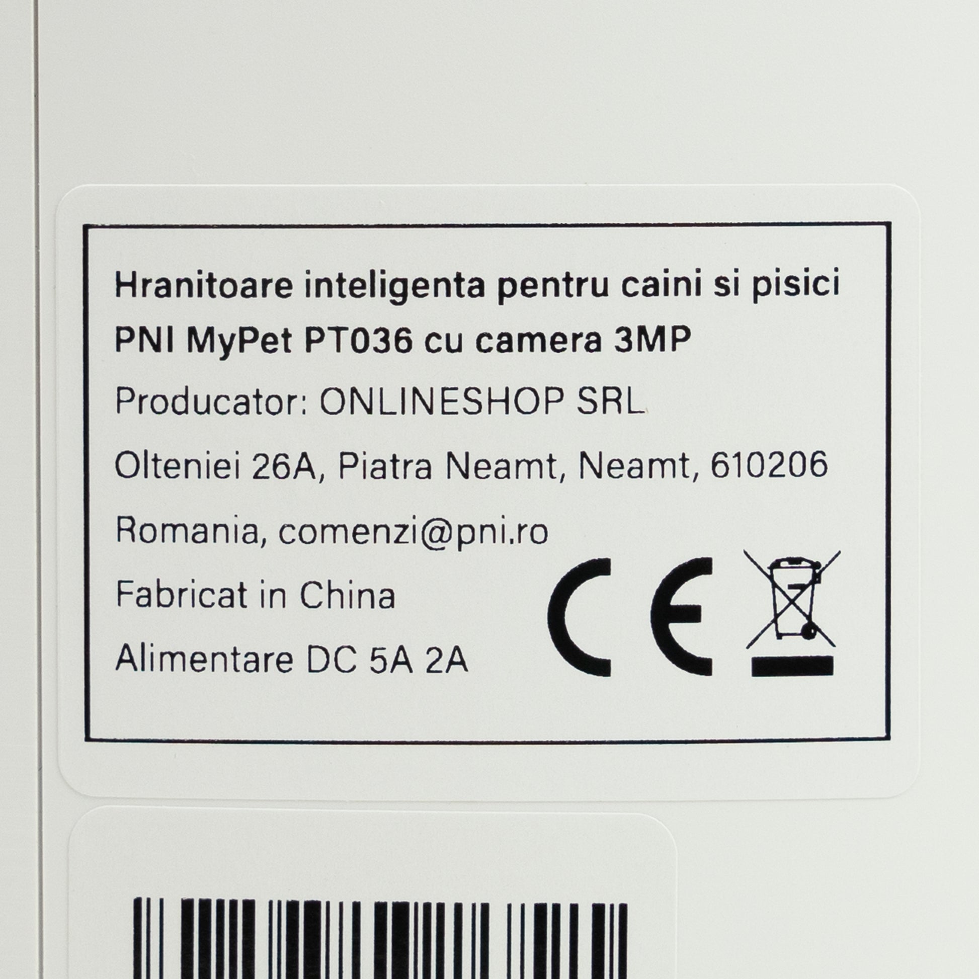 Hranitoare inteligenta pentru caini si pisici PNI MyPet PT036 cu camera 3MP incorporata, capacitate rezervor hrana 6 litri, control din Tuya Smart, functie inregistrare vocala, programare mese, vizibilitate nocturna