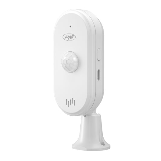 Senzor de miscare PIR PNI SafeHouse HS401 cu Wi-Fi, compatibil cu aplicatia Tuya, alarma sonora 80dB, difuzor incorporat, alimentare 5V USB C