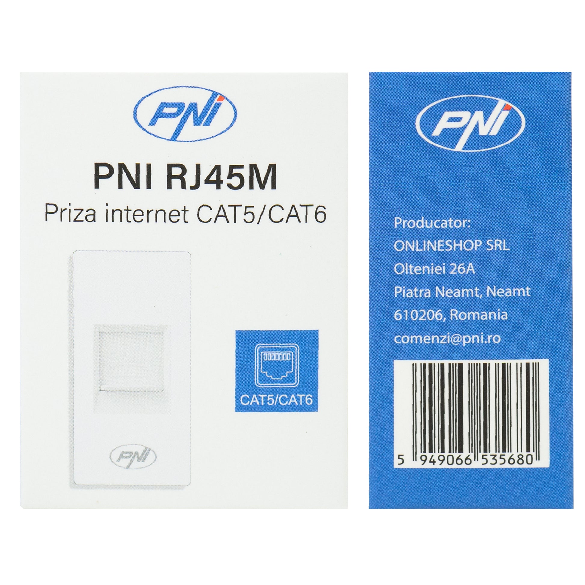 Priza internet PNI RJ45M modulara, CAT5, CAT6, montaj incastrat, alb