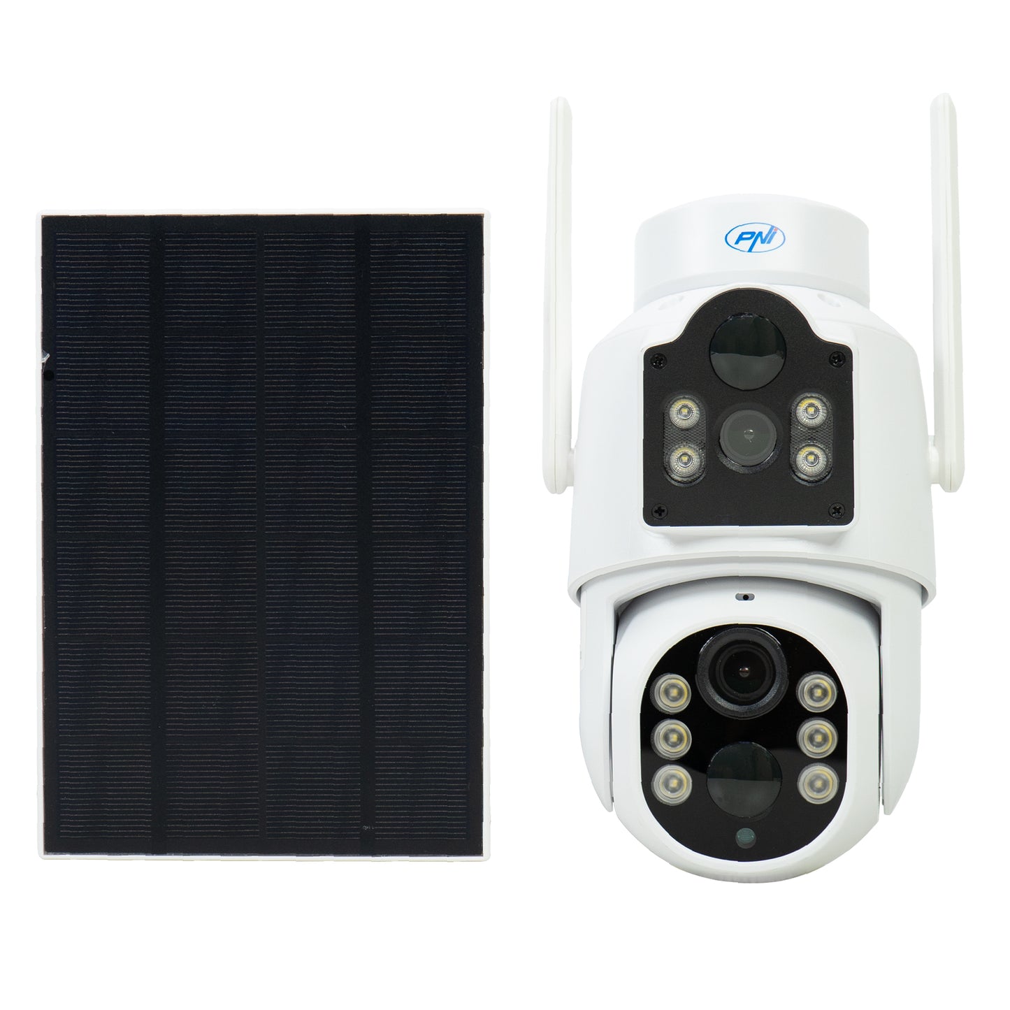 Camera supraveghere video PNI IP792 dual lens 2MP + 2MP, panou solar 3W, acumulator 6000mAh incorporat, detectie miscare, slot card micro SD, vizibilitate nocturna, audio bidirectional, IP65