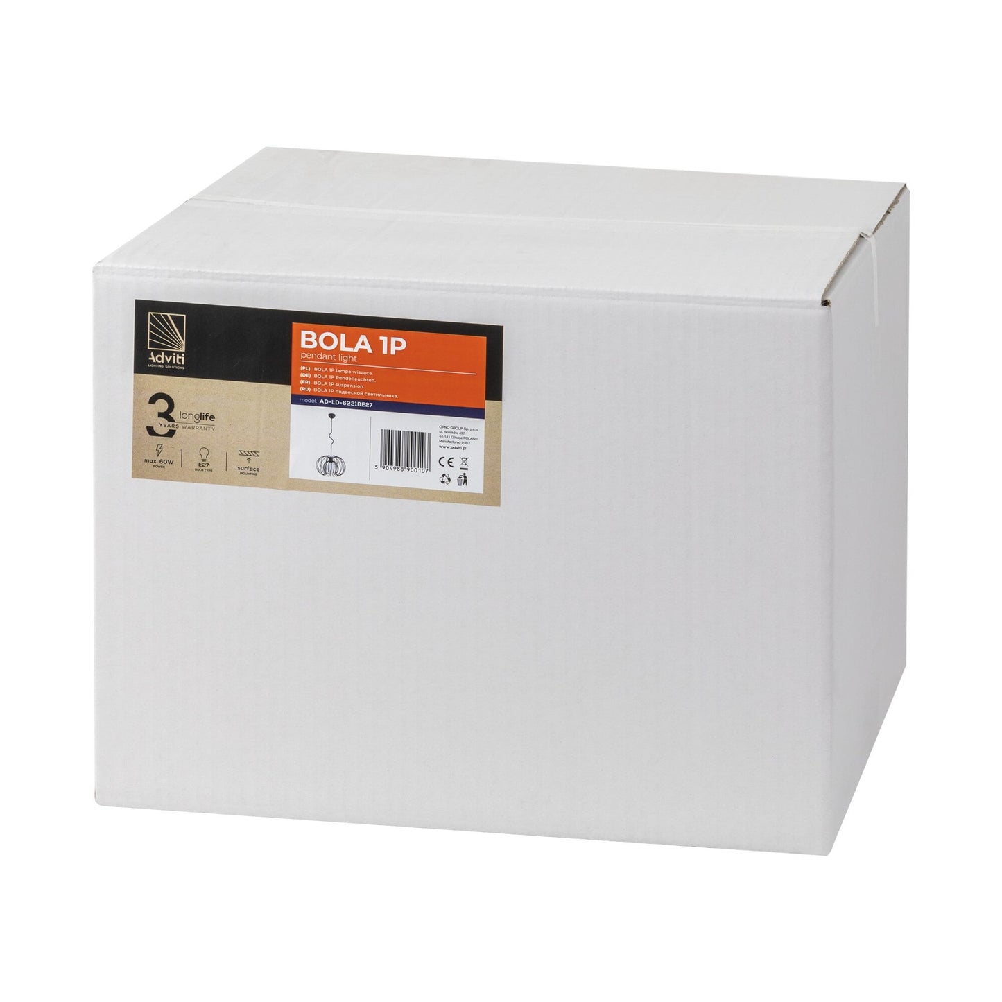 Corp de iluminat suspendat ADVITI BOLA 1P AD-LD-6221BE27, E27, maxim 60W, negru