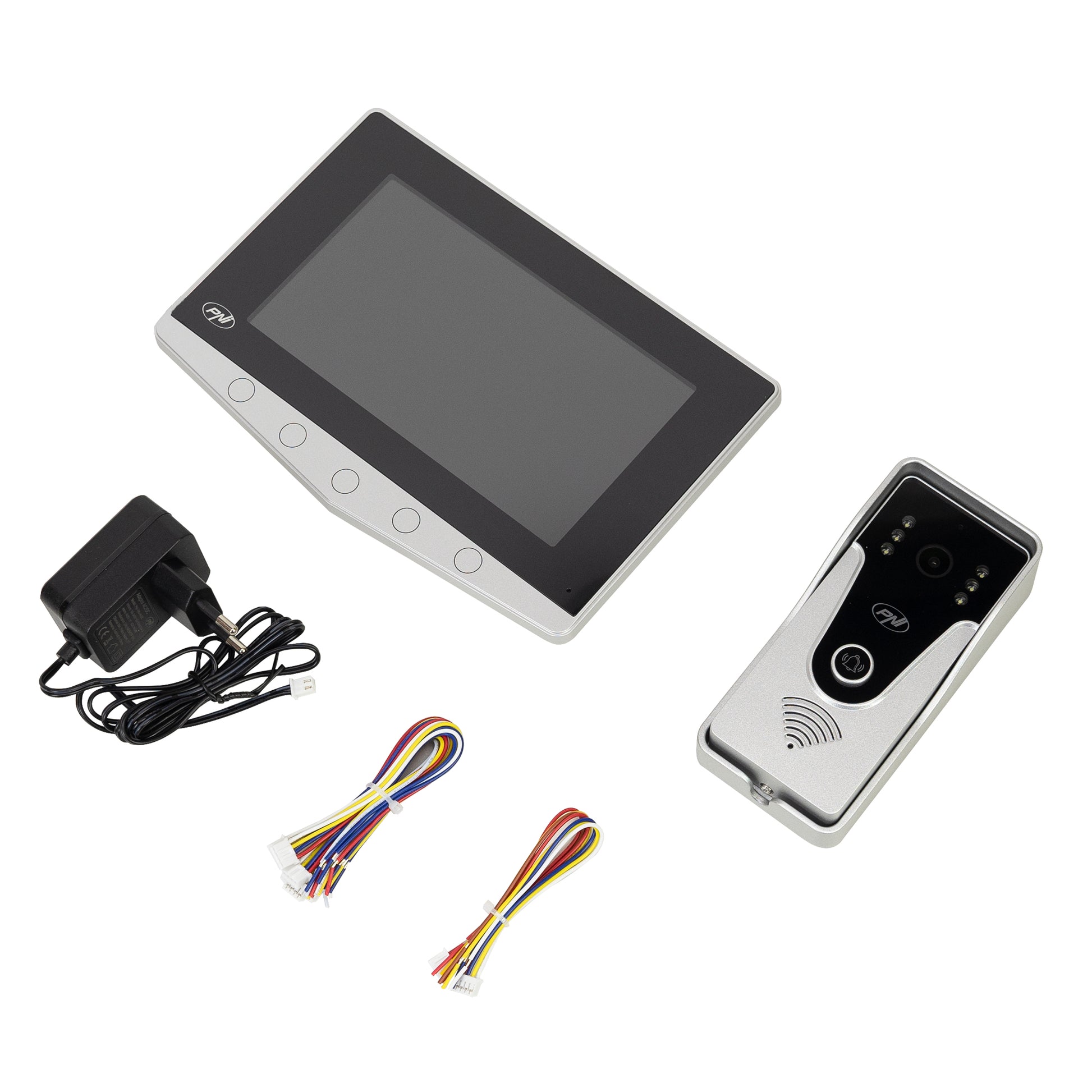 Interfon video PNI DF780 cu 1 monitor, ecran 7 inch 1080p, slot card, IP65, comanda 2 porti, inregistrare miscare eveniment, maxim 4 monitoare, 2 unitati externe si 2 camere CCTV