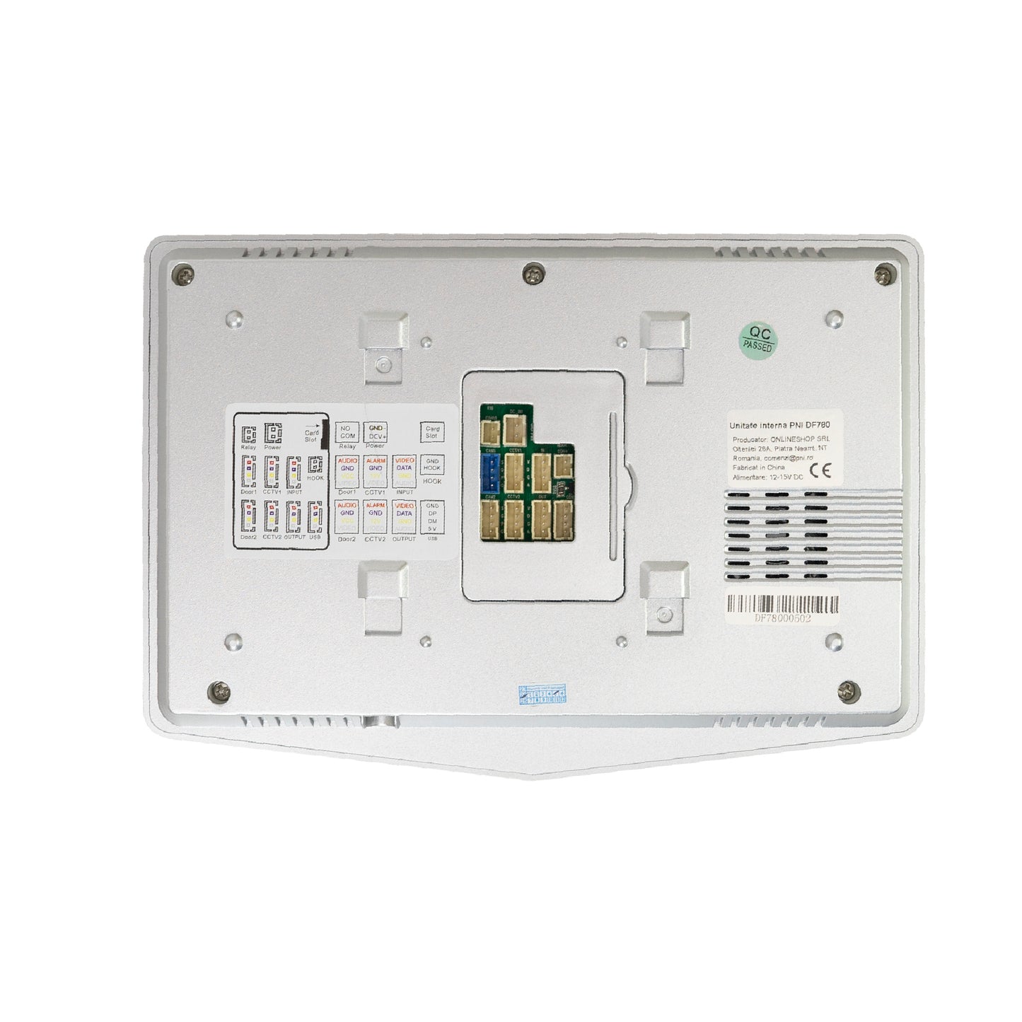 Interfon video PNI DF780 cu 1 monitor, ecran 7 inch 1080p, slot card, IP65, comanda 2 porti, inregistrare miscare eveniment, maxim 4 monitoare, 2 unitati externe si 2 camere CCTV