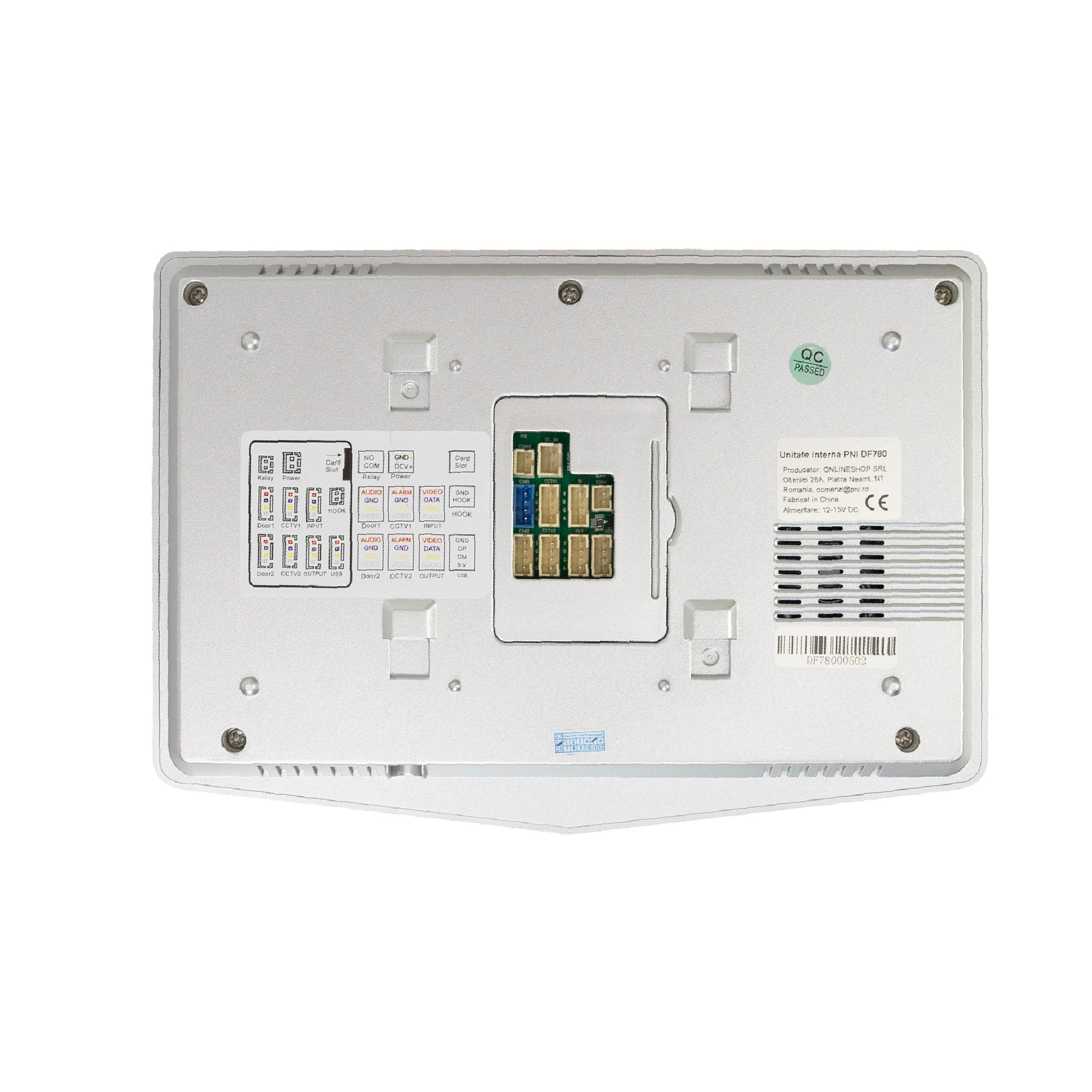 Interfon video PNI DF780 cu 1 monitor, ecran 7 inch 1080p, slot card, IP65, comanda 2 porti, inregistrare miscare eveniment, maxim 4 monitoare, 2 unitati externe si 2 camere CCTV