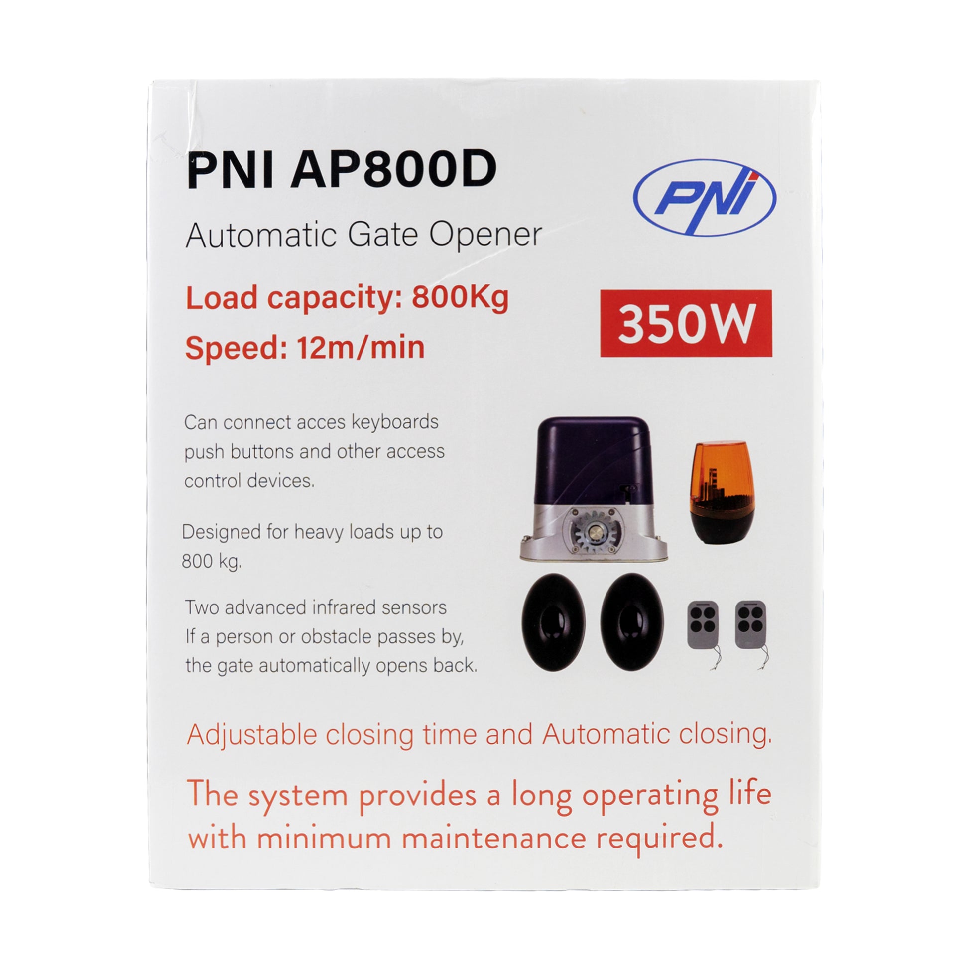 Kit automatizare porti PNI AP800D include motor, fotocelule, telecomanda, lampa, 230V dezvolta 1100 N si 800KG poarta culisanta