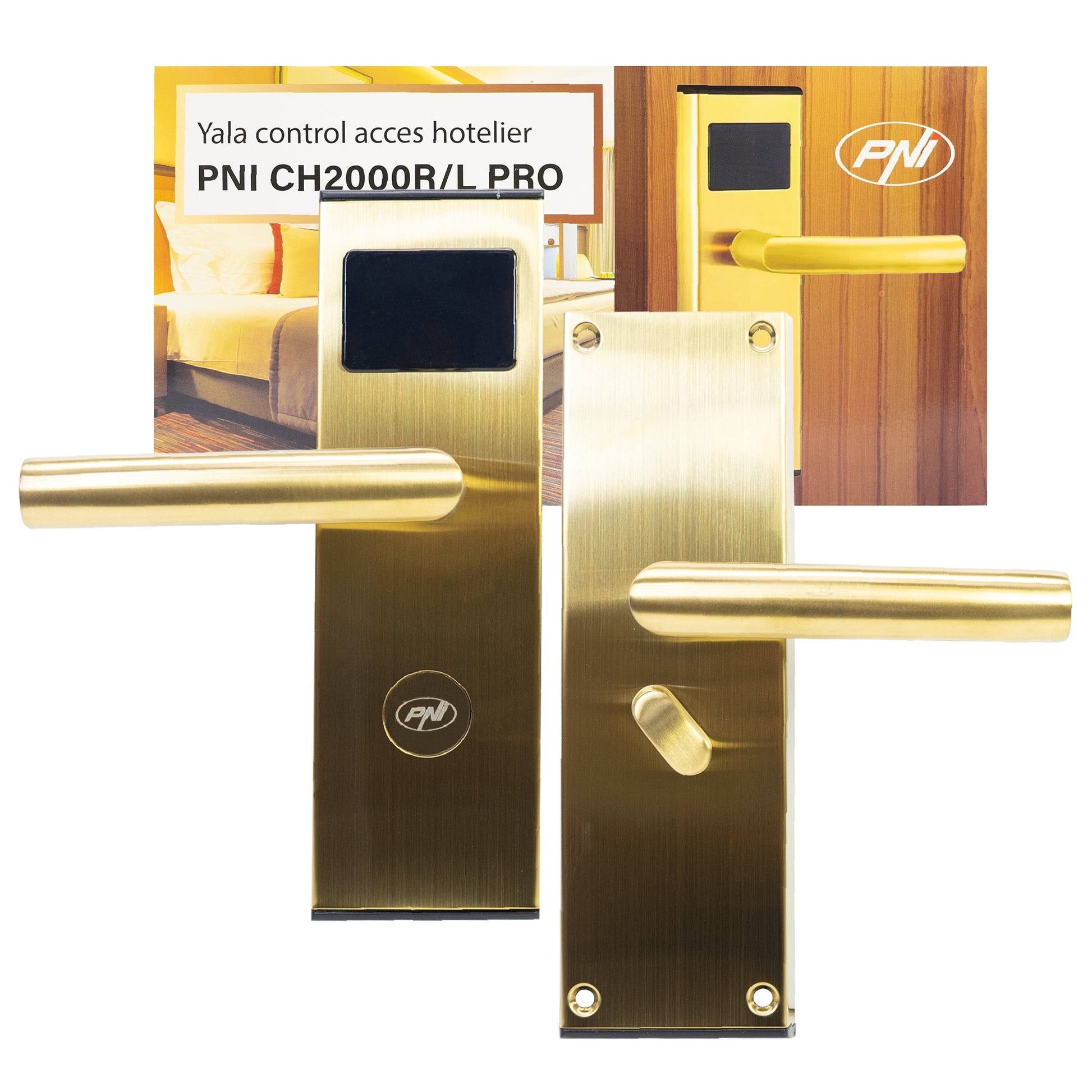 Yala control acces hotelier PNI CH2000R PRO Gold cu cititor de card deschidere pe partea dreapta
