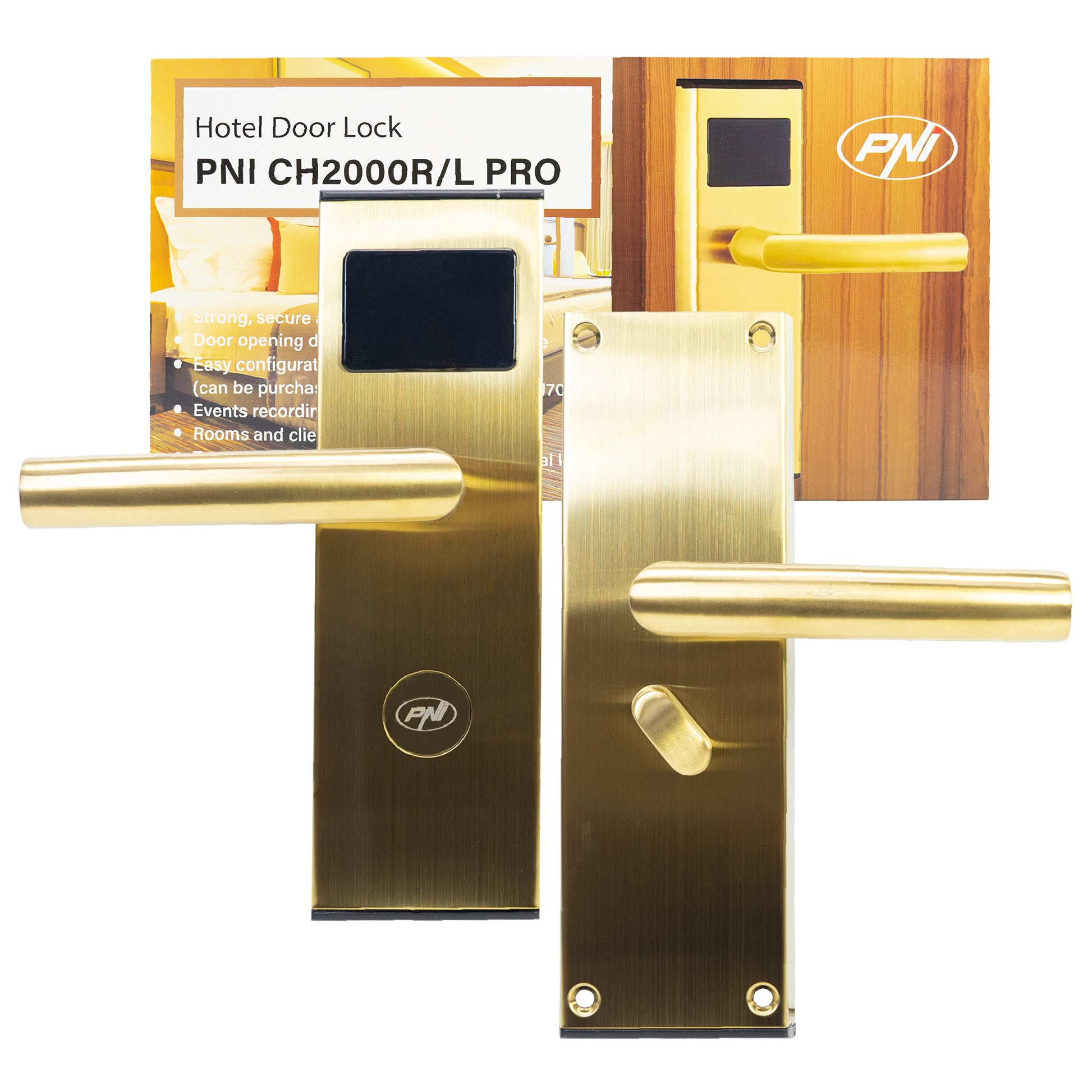 Yala control acces hotelier PNI CH2000R PRO Gold cu cititor de card deschidere pe partea dreapta