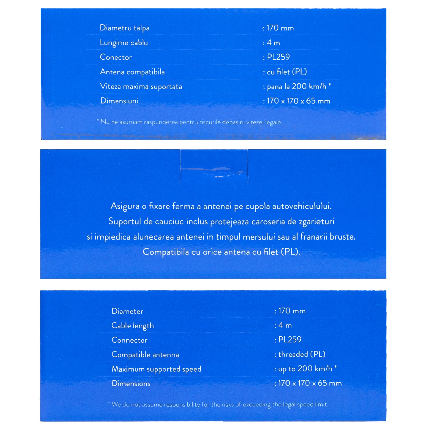 Baza magnetica PNI 170/PL 170 mm, slim, contine cablu 4m si mufa PL259