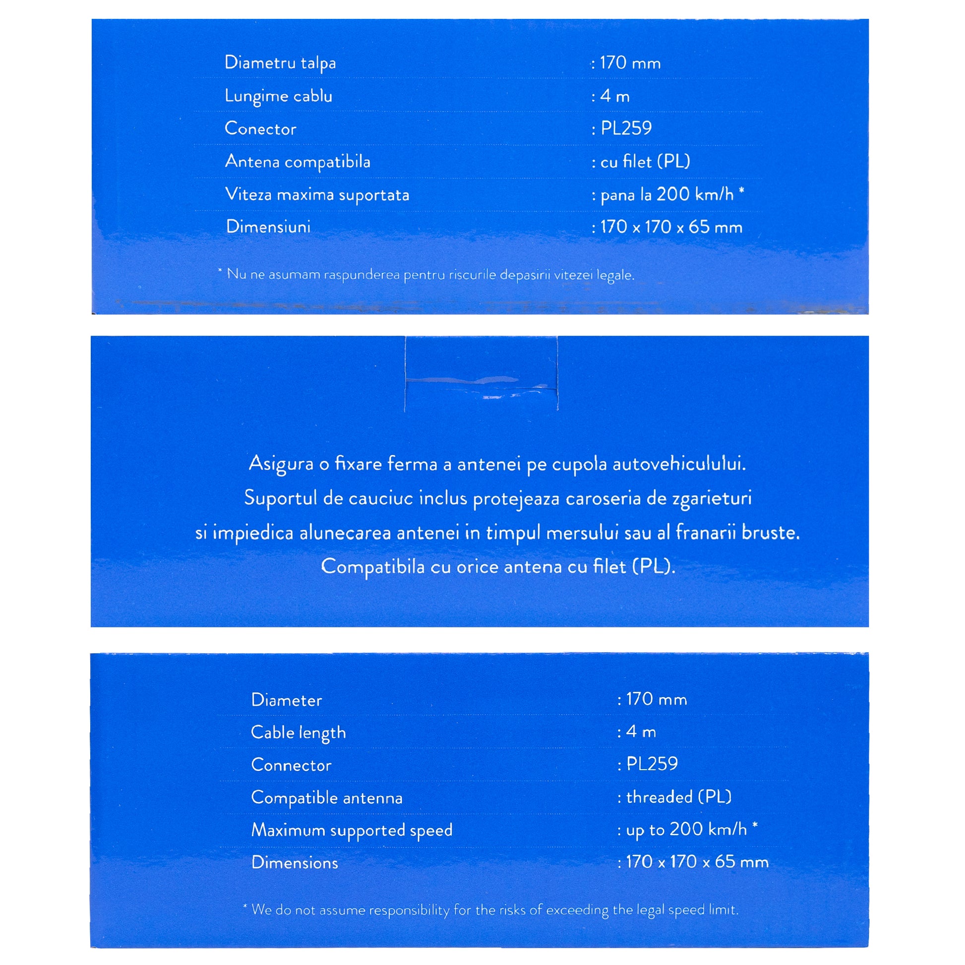 Baza magnetica PNI 170/PL 170 mm, slim, contine cablu 4m si mufa PL259