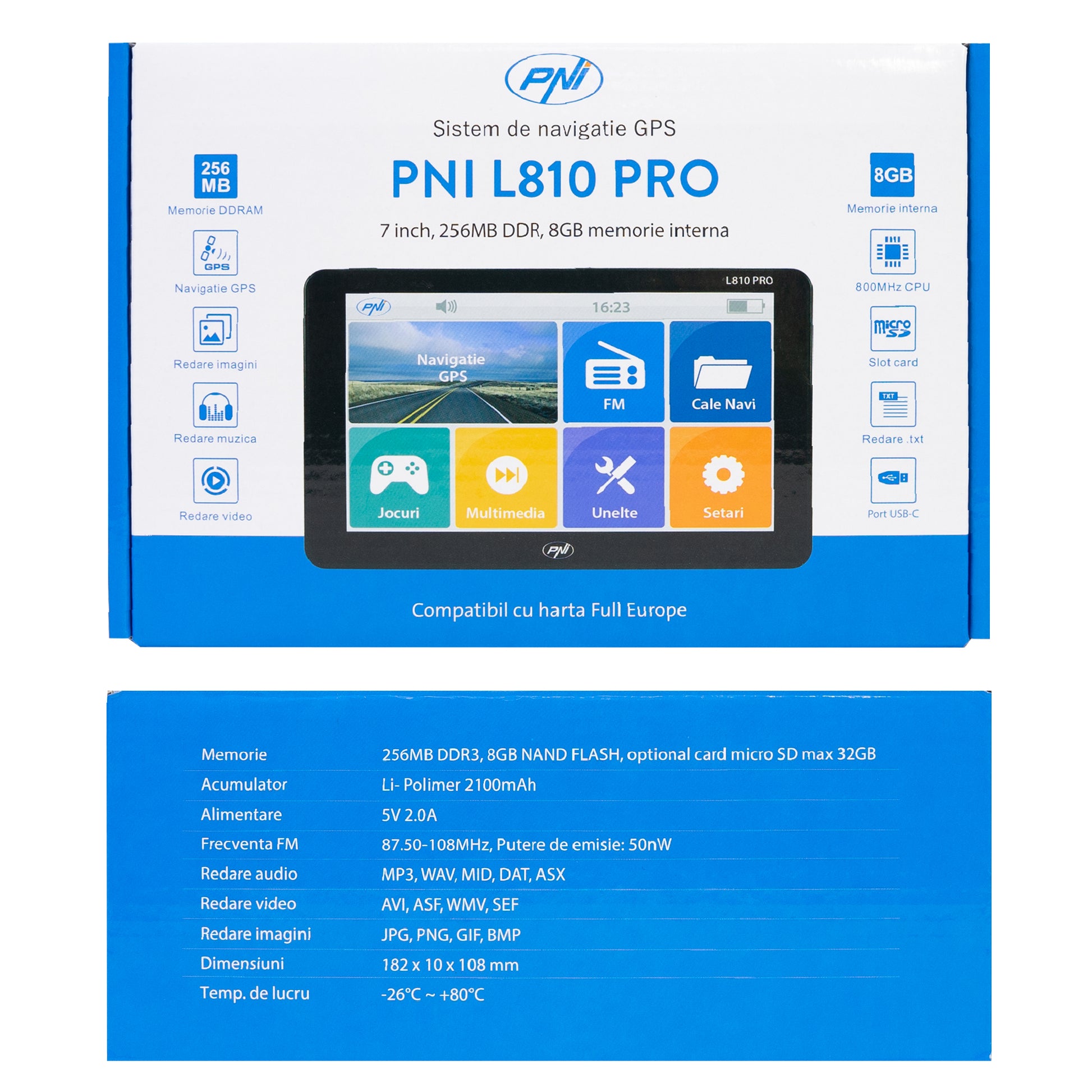 Sistem de navigatie GPS PNI L810 PRO ecran 7 inch, 800 MHz, 256MB DDR, 8GB memorie interna, FM transmitter