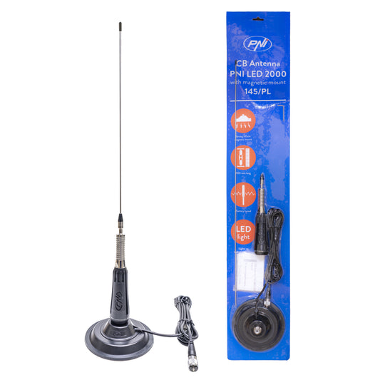 Bax 20 bucati antene CB PNI LED 2000, 90 cm, cu baza magnetica 145mm, 26-28 MHz, 500 Watt, ilumineaza in timpul emisiei