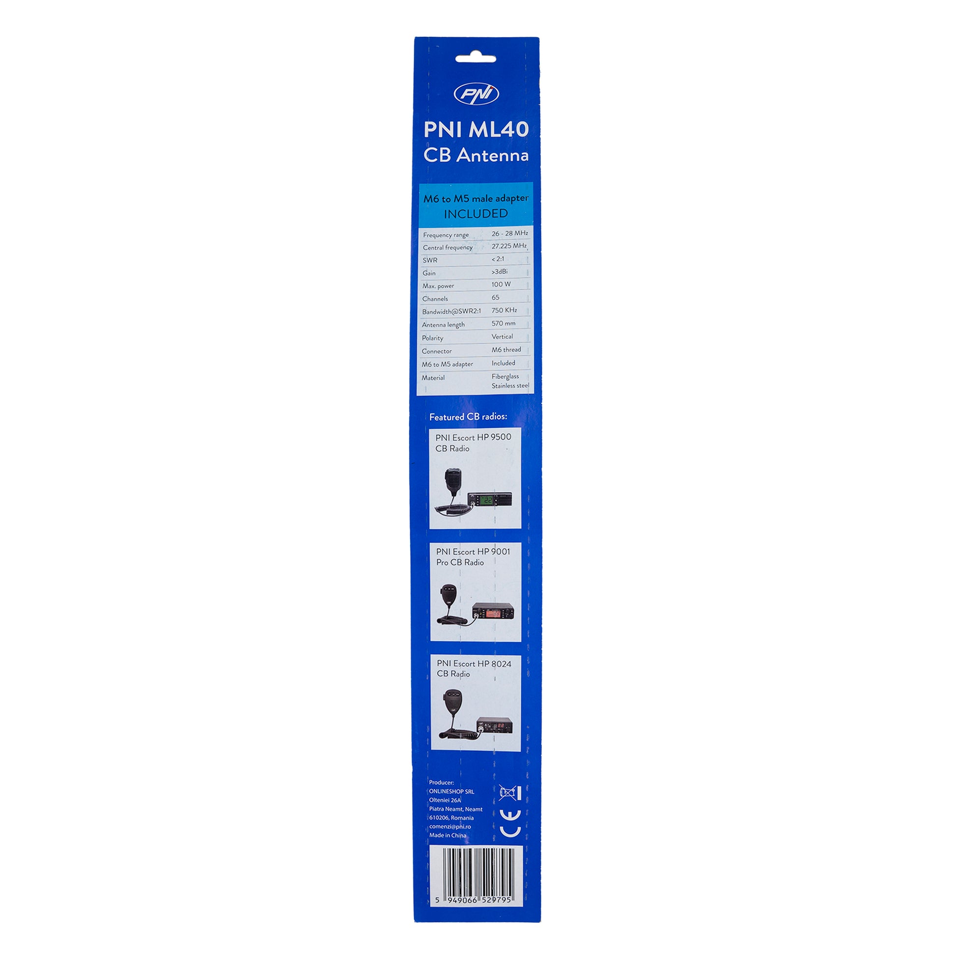 Bax 50 bucati antene CB PNI ML40, lungime 57 cm, cu adaptor filetat tata-tata M6 la M5 inclus