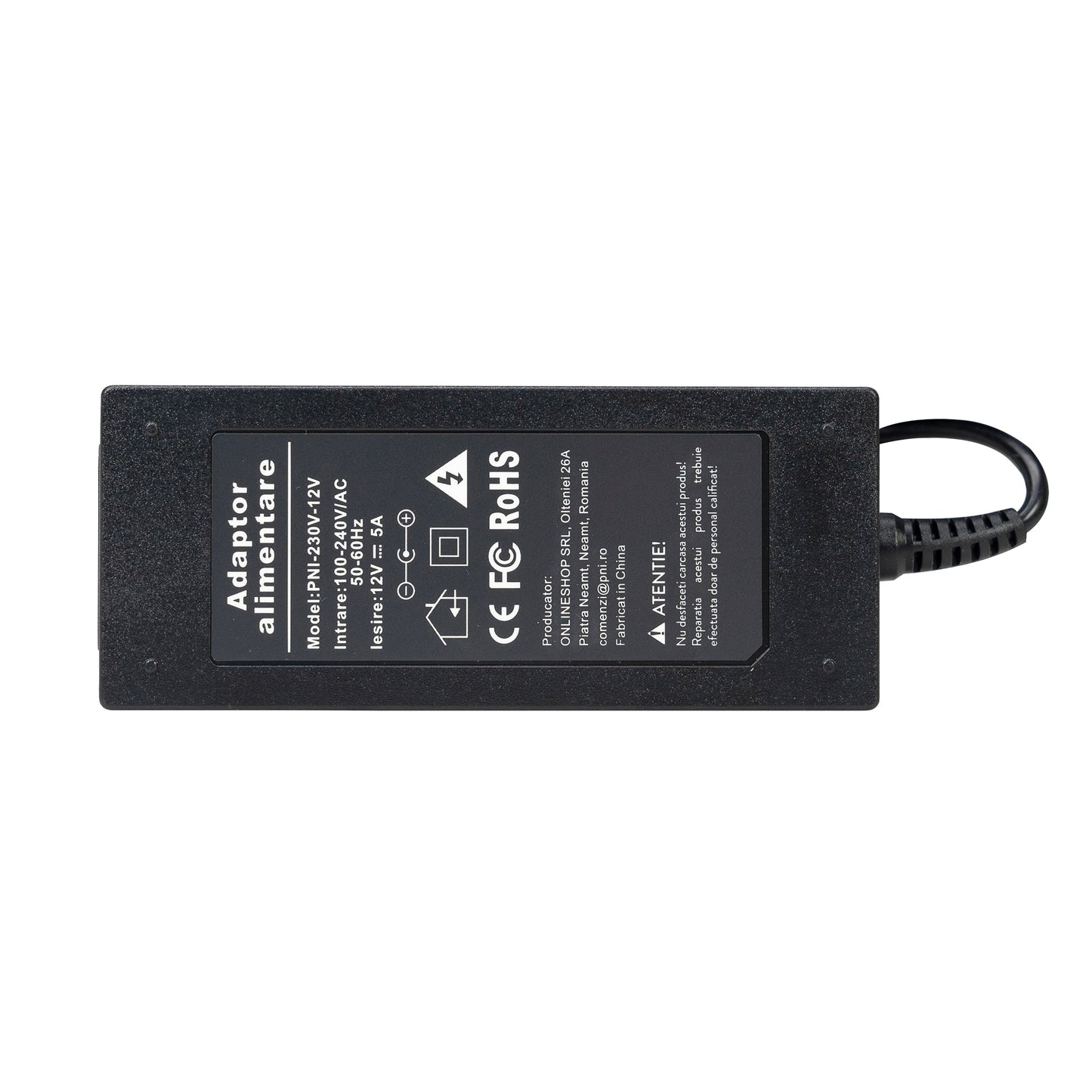 Alimentator PNI CCTV 230V, intrare 230V, iesire 12V, 5A, 2 metri, negru