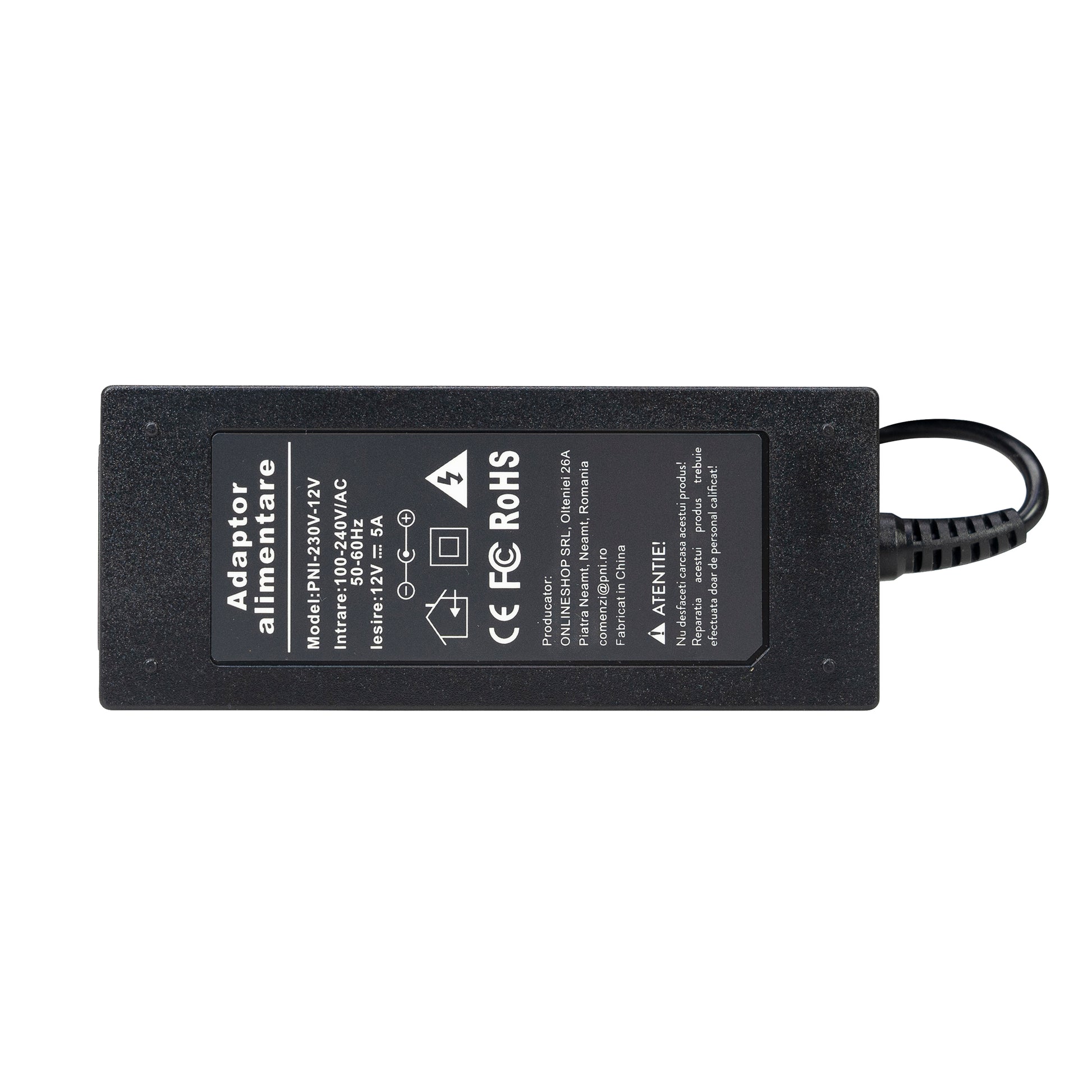 Alimentator PNI CCTV 230V, intrare 230V, iesire 12V, 5A, 2 metri, negru