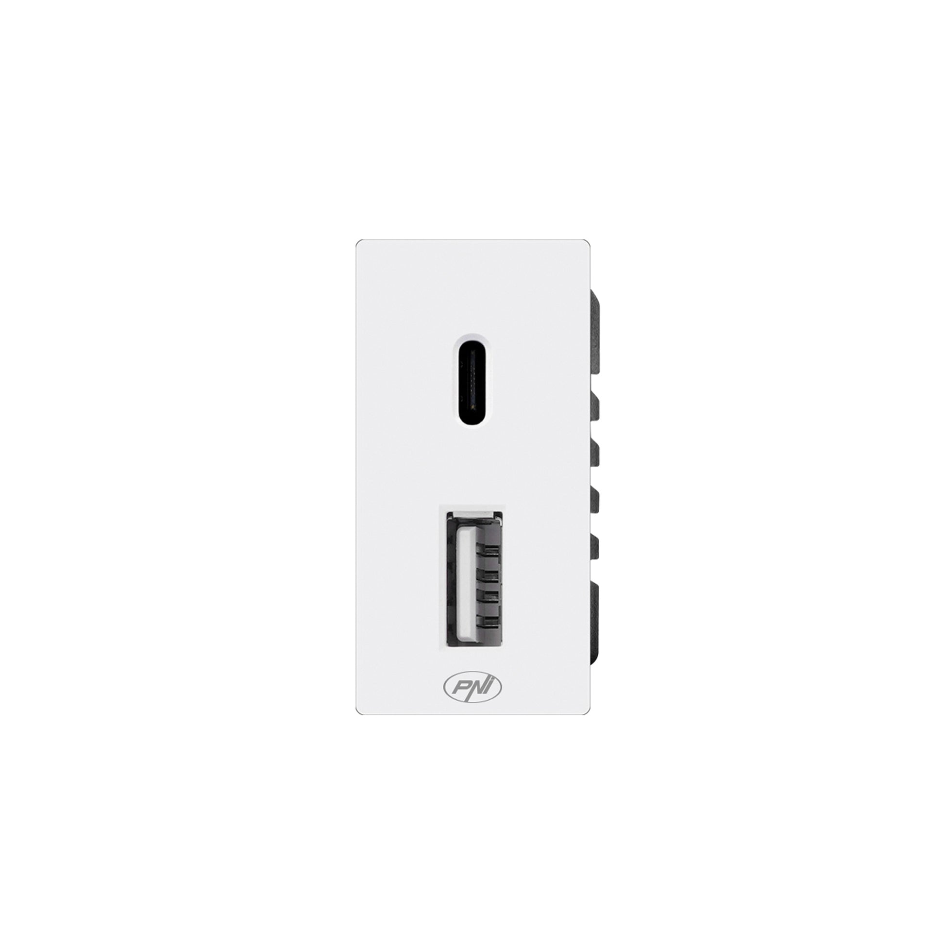 Priza alimentare 2 x USB PNI UB30, USB-A USB-C, 12V/9V/5V, max. 20W, modulara, tip F 1/2, montaj incastrat