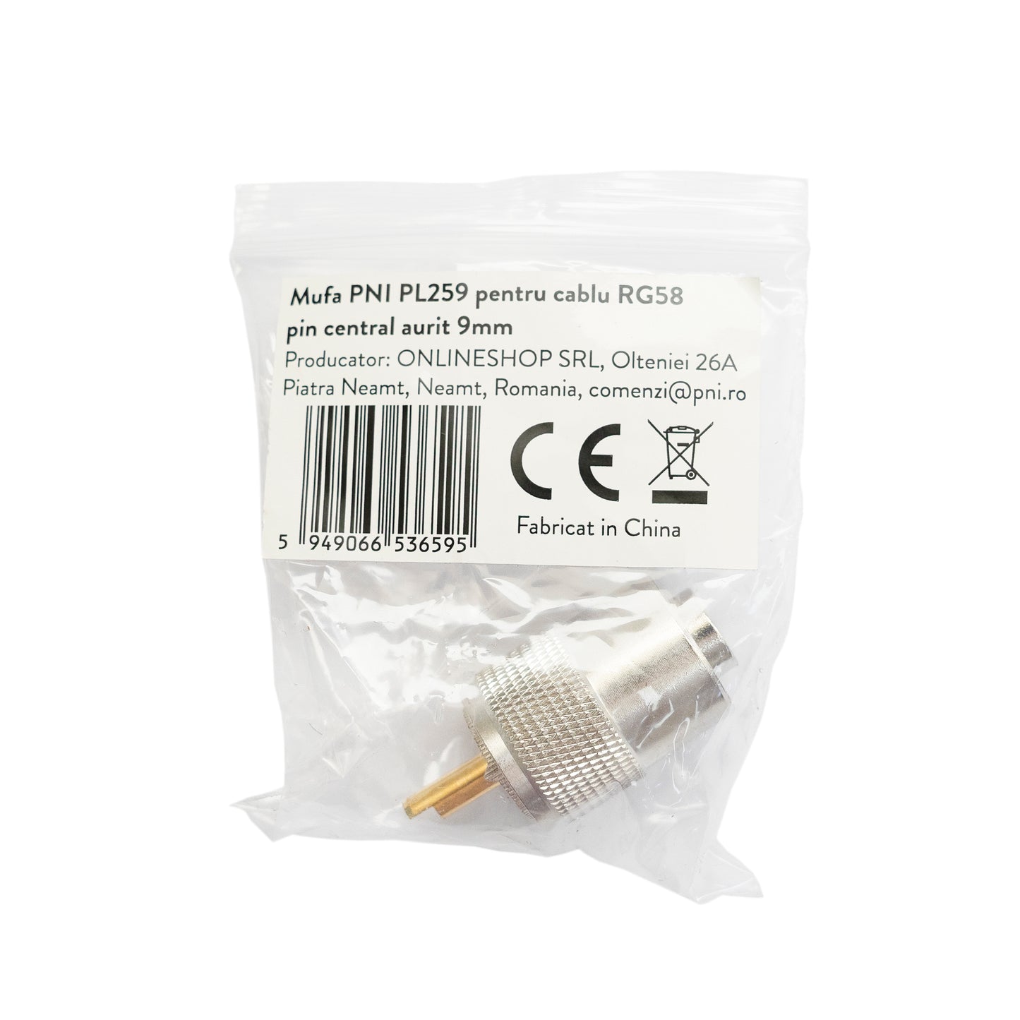 Mufa PNI PL259 pentru cablu RG58 pin central aurit 9 mm