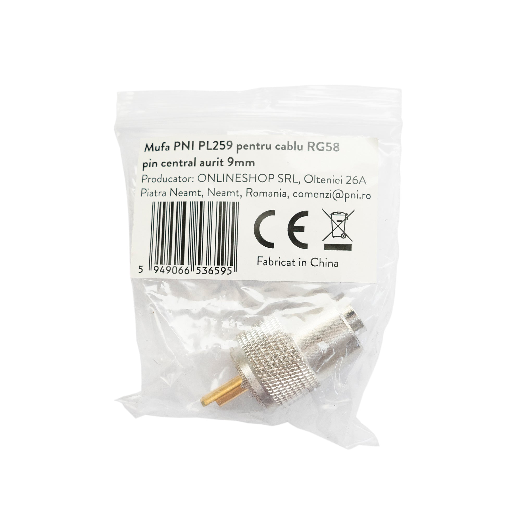 Mufa PNI PL259 pentru cablu RG58 pin central aurit 9 mm