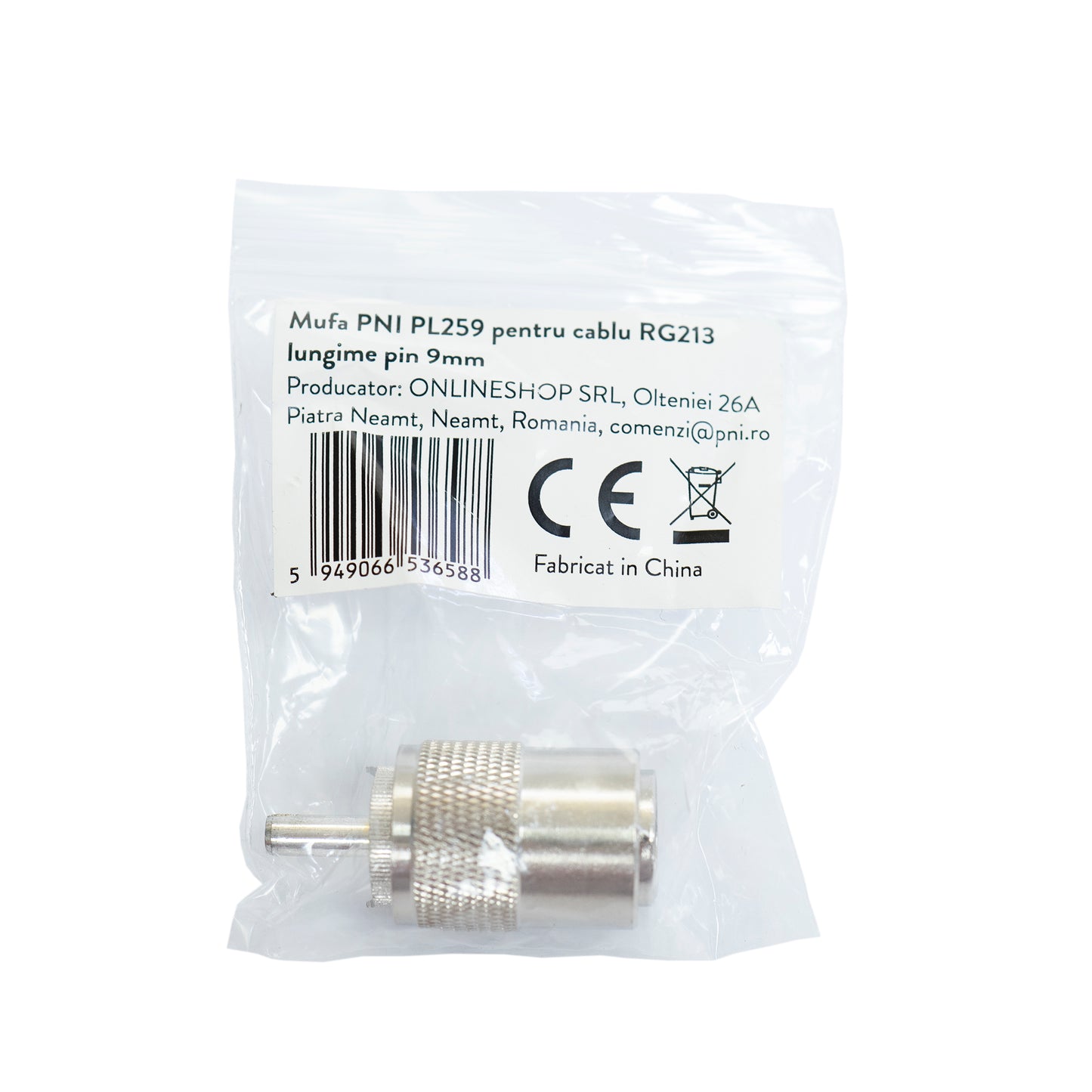Mufa PNI PL259 pentru cablu RG213 lungime pin 9 mm