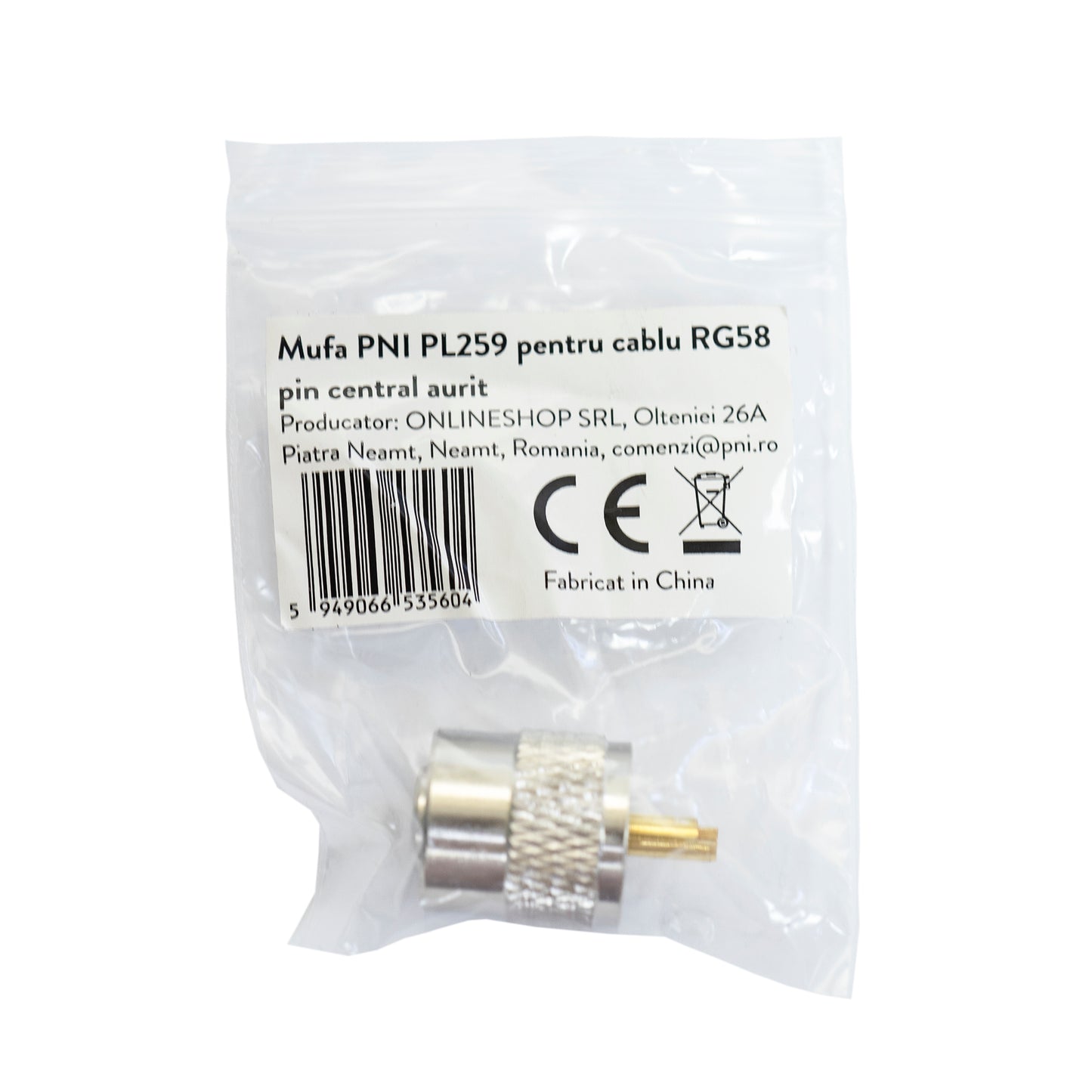 Mufa PNI PL259 short pentru cablu RG58 cu pin central aurit 6 mm