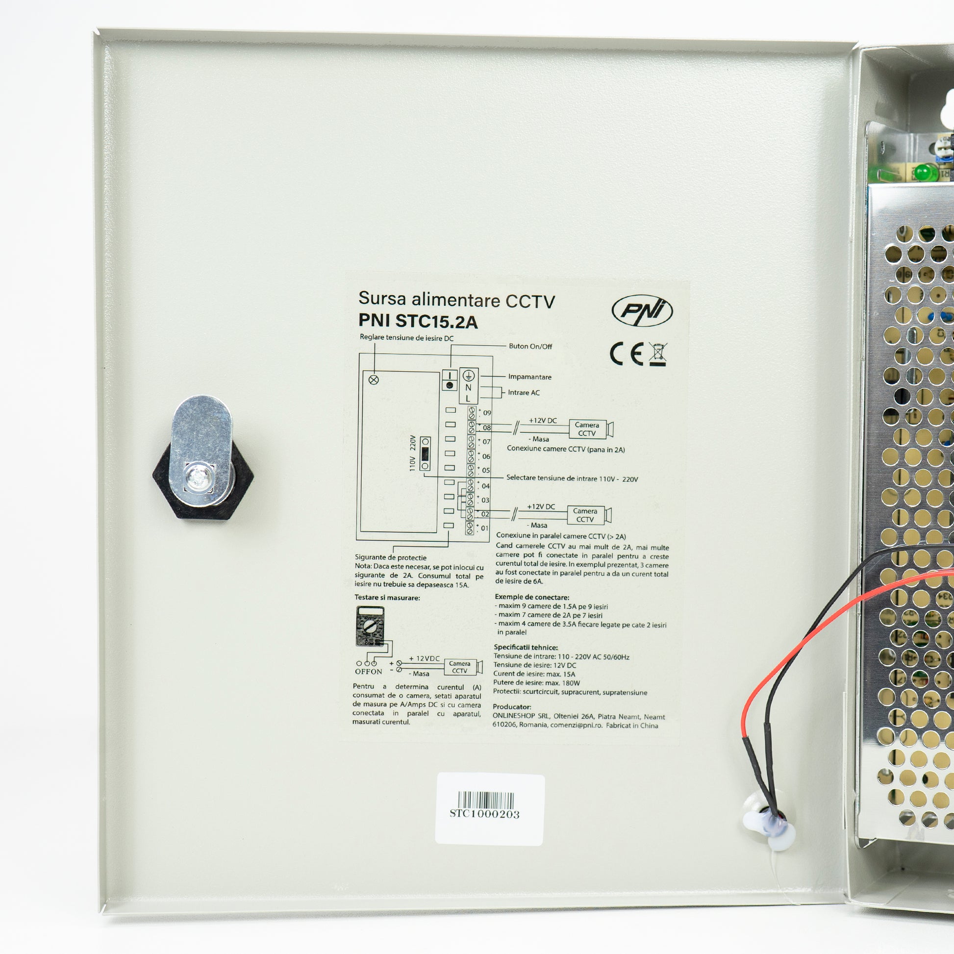 Sursa alimentare CCTV PNI STC15.2A in cutie metalica, 12V 15A 180W, 9 iesiri