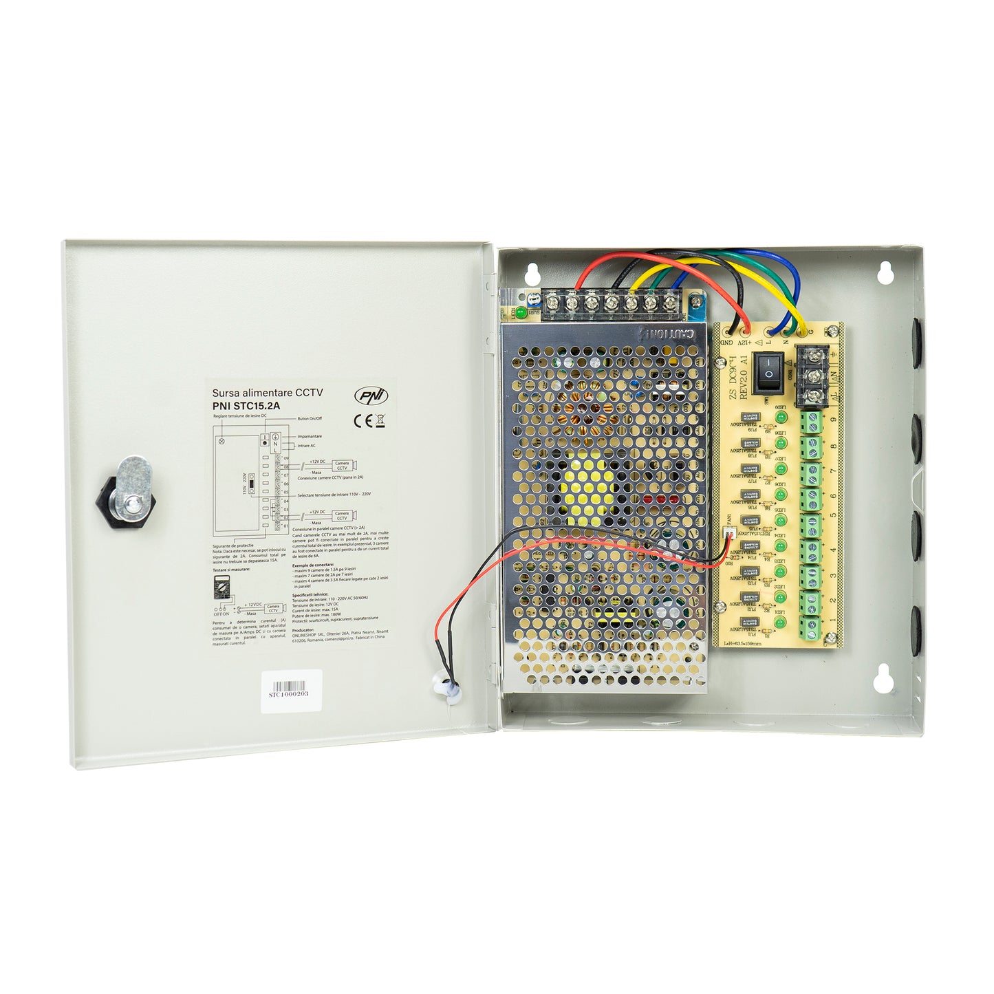 Sursa alimentare CCTV PNI STC15.2A in cutie metalica, 12V 15A 180W, 9 iesiri