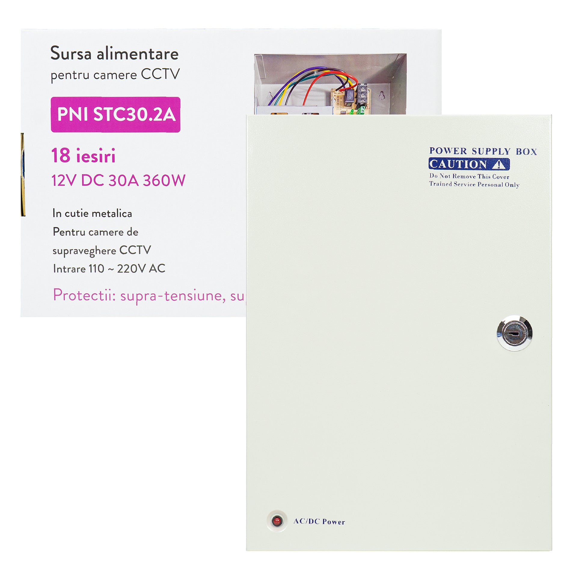 Sursa alimentare CCTV PNI STC30.2A in cutie metalica 12V 30A 360W, 18 iesiri