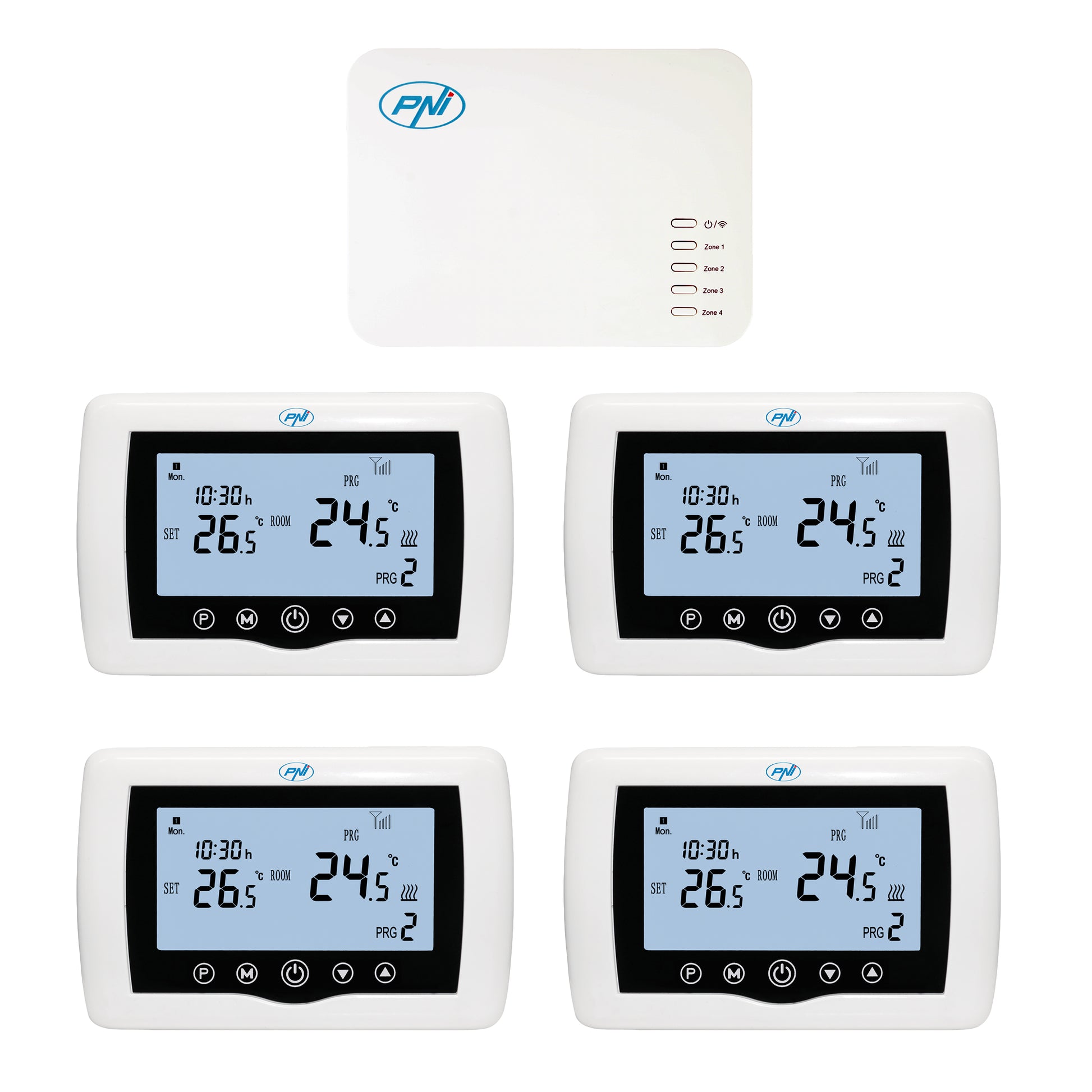 Termostat inteligent PNI CT440 fara fir, cu WiFi, control 4 zone prin Internet, pentru centrale termice, pompe, electrovalve, APP TuyaSmart