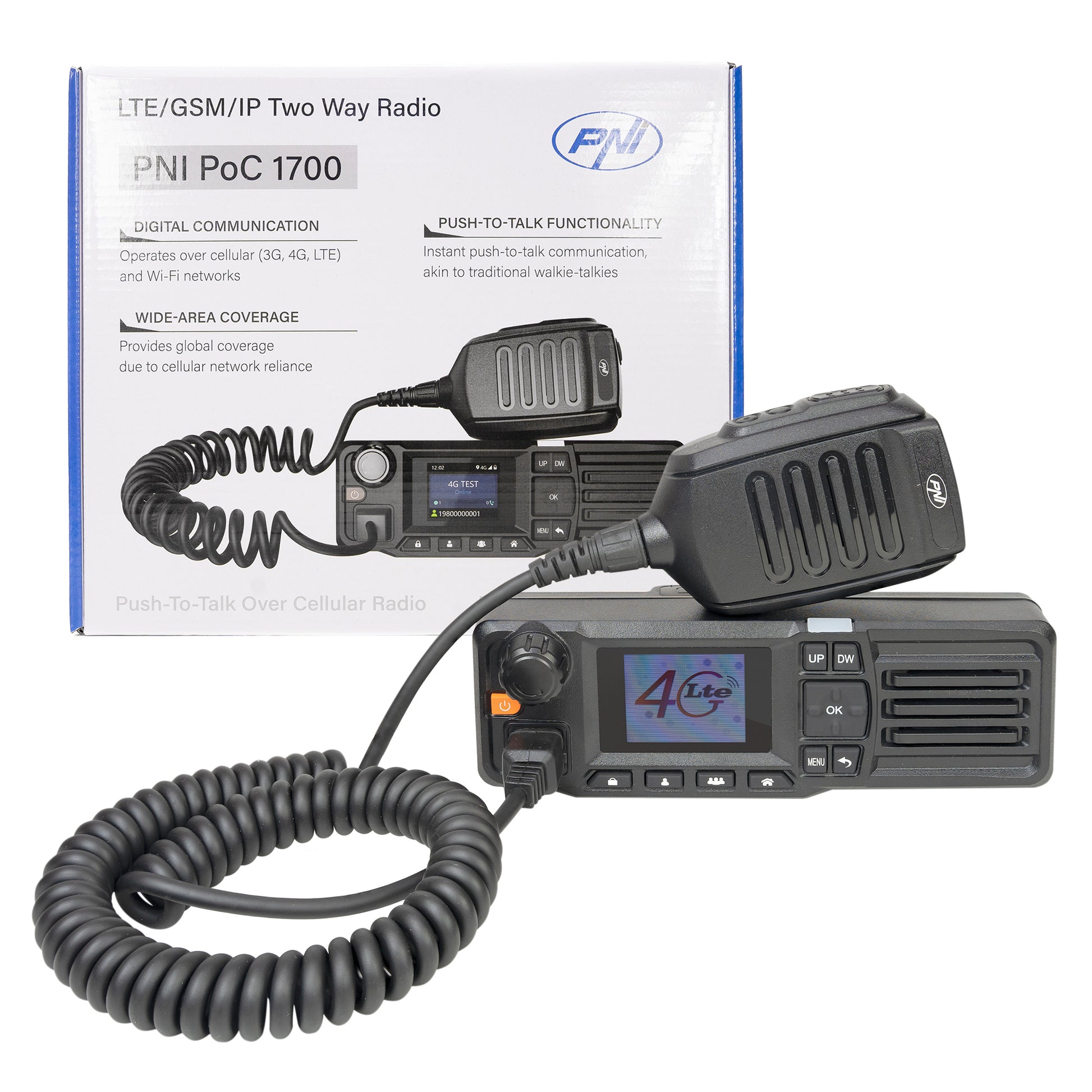Statie radio PNI PoC 1700, GSM 4G LTE, Wi-Fi 2.4GHz, Android OS, ecran color 1.77 inch, 12V, IP54