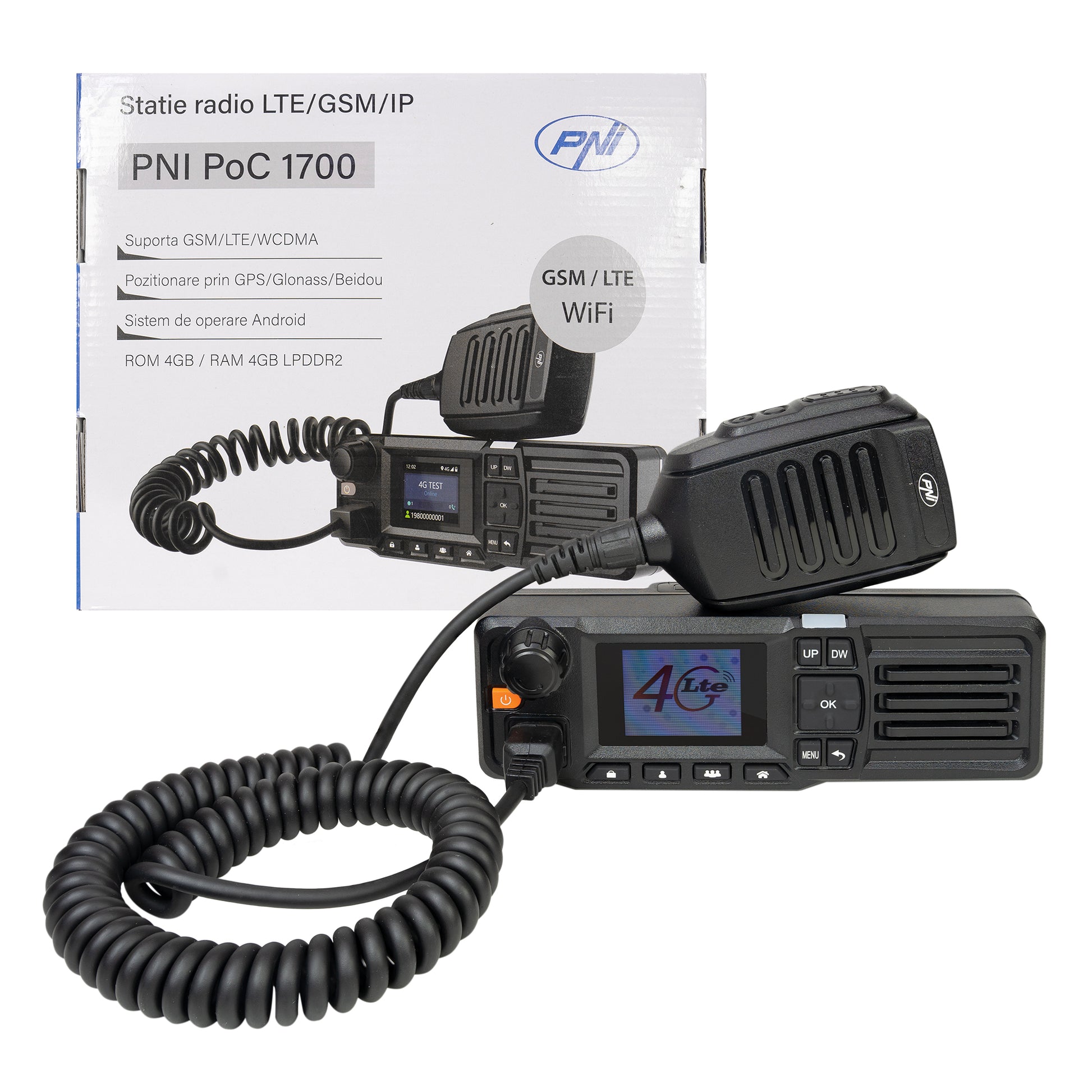 Statie radio PNI PoC 1700, GSM 4G LTE, Wi-Fi 2.4GHz, Android OS, ecran color 1.77 inch, 12V, IP54