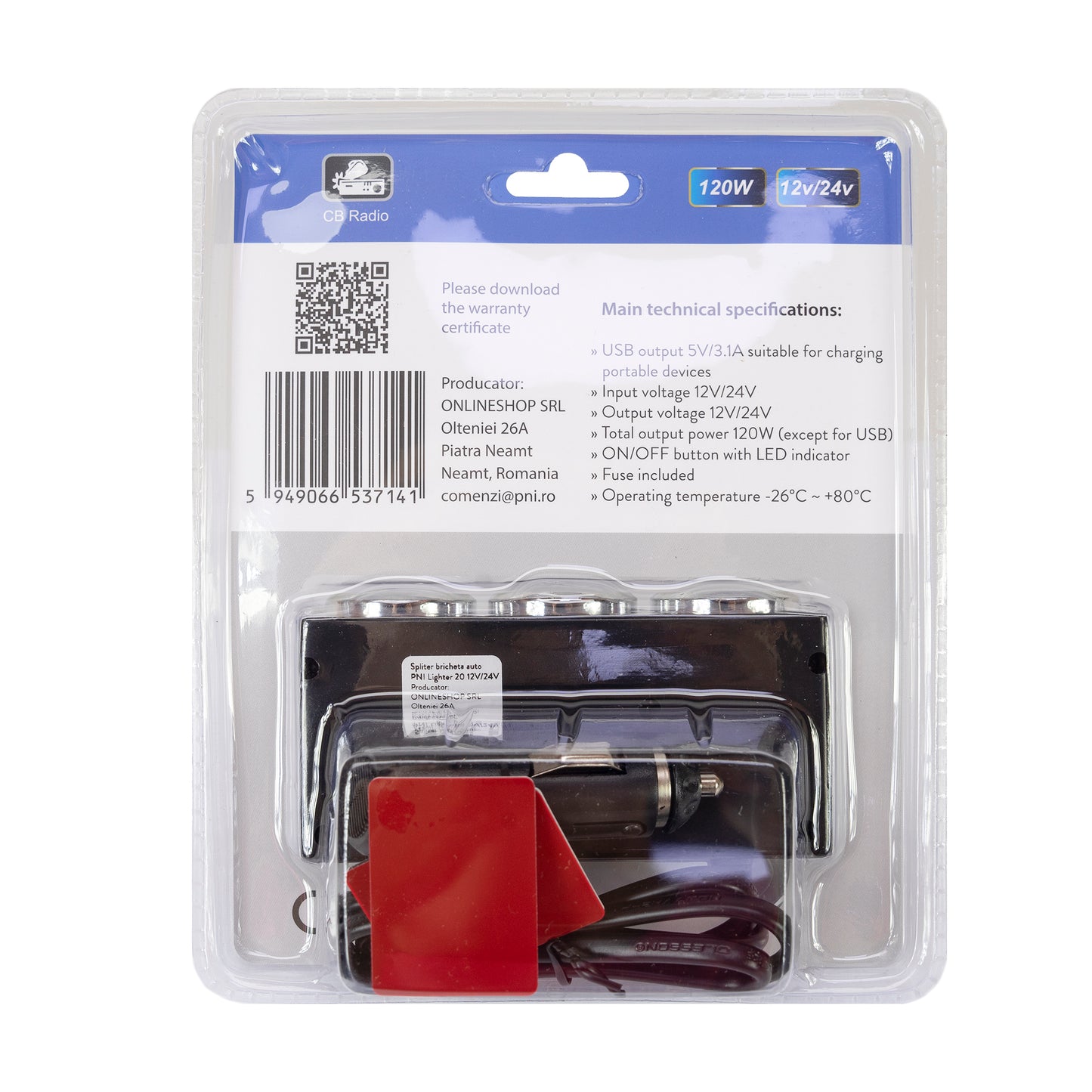 Spliter bricheta auto PNI Lighter 20 12V/24V 2 iesiri, 2 x USB, indicator LED