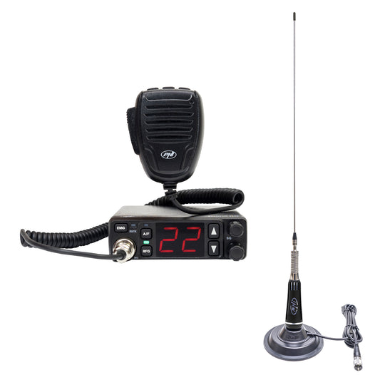 Kit Statie radio CB PNI Escort HP 5500 cu antena CB PNI LED 2000, 90 cm, 500W, ilumineaza in timpul emisiei, baza magnetica inclusa