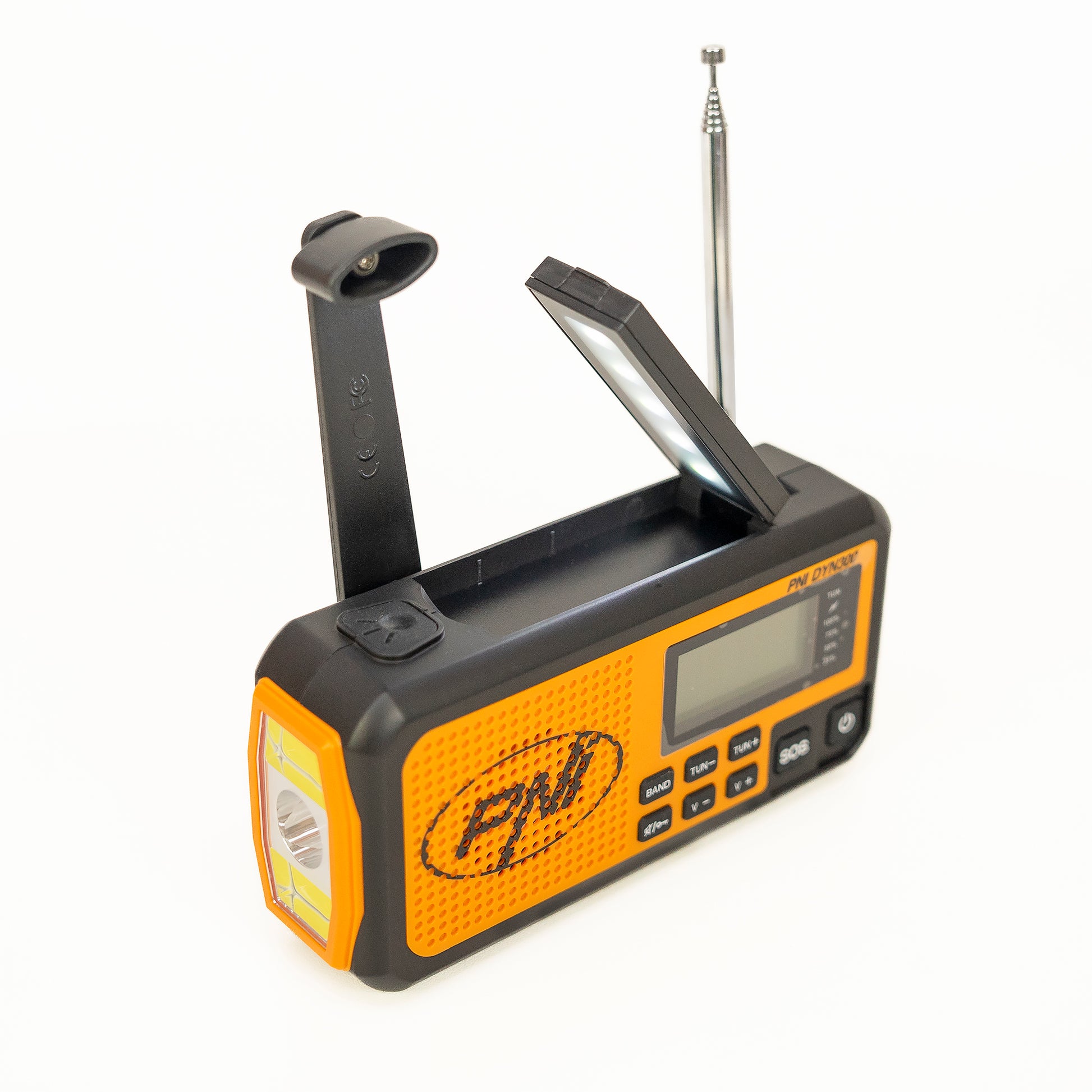 Radio portabil PNI DYN300 cu dinam, incarcare solara, lanterna, powerbank 4000 mAh, SOS, IPX3, orange