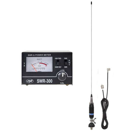 Antena CB PNI S9, 120 cm, cu fluture, cablu RG58 de 4m si reflectometru PNI SWR-300 pentru masurare SWR
