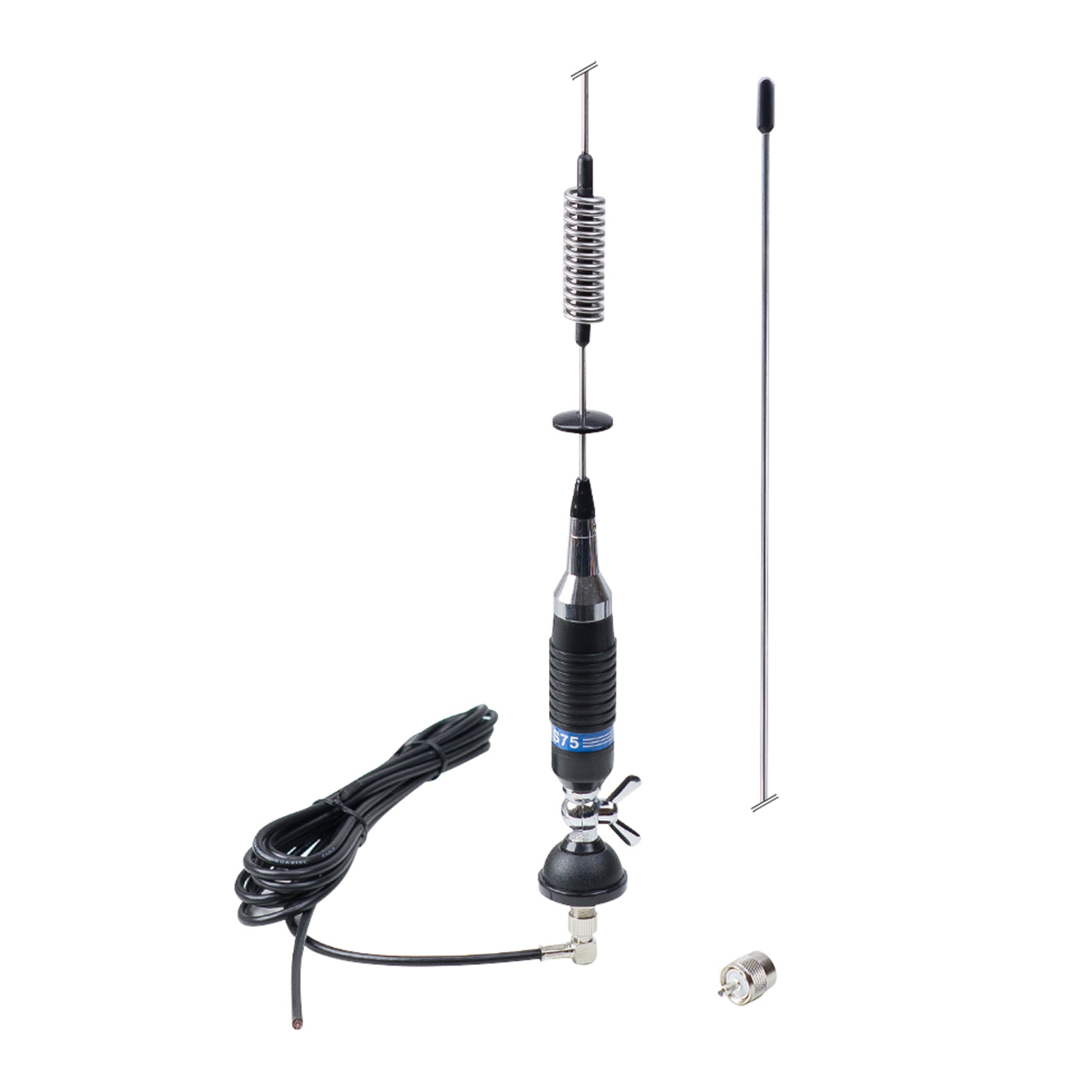 Antena CB PNI S75 , 75 cm, cu fluture, cablu RG58 de 4m si reflectometru PNI SWR-300 pentru masurare SWR