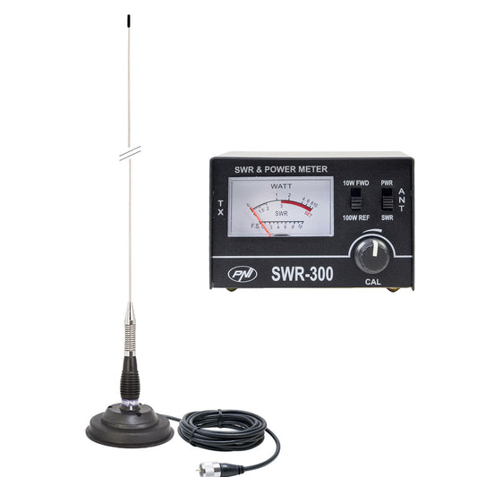 Antena CB PNI ML100, 100 cm, magnet 125mm si reflectometru PNI SWR-300 pentru masurare SWR, negru