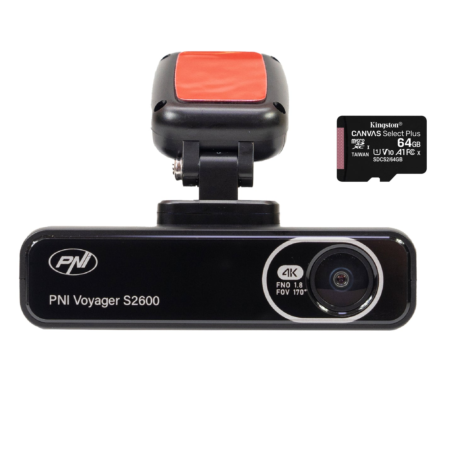 Camera auto DVR PNI Voyager S2600 WiFi, 4K Ultra HD, GPS si card microSD 64GB inclus