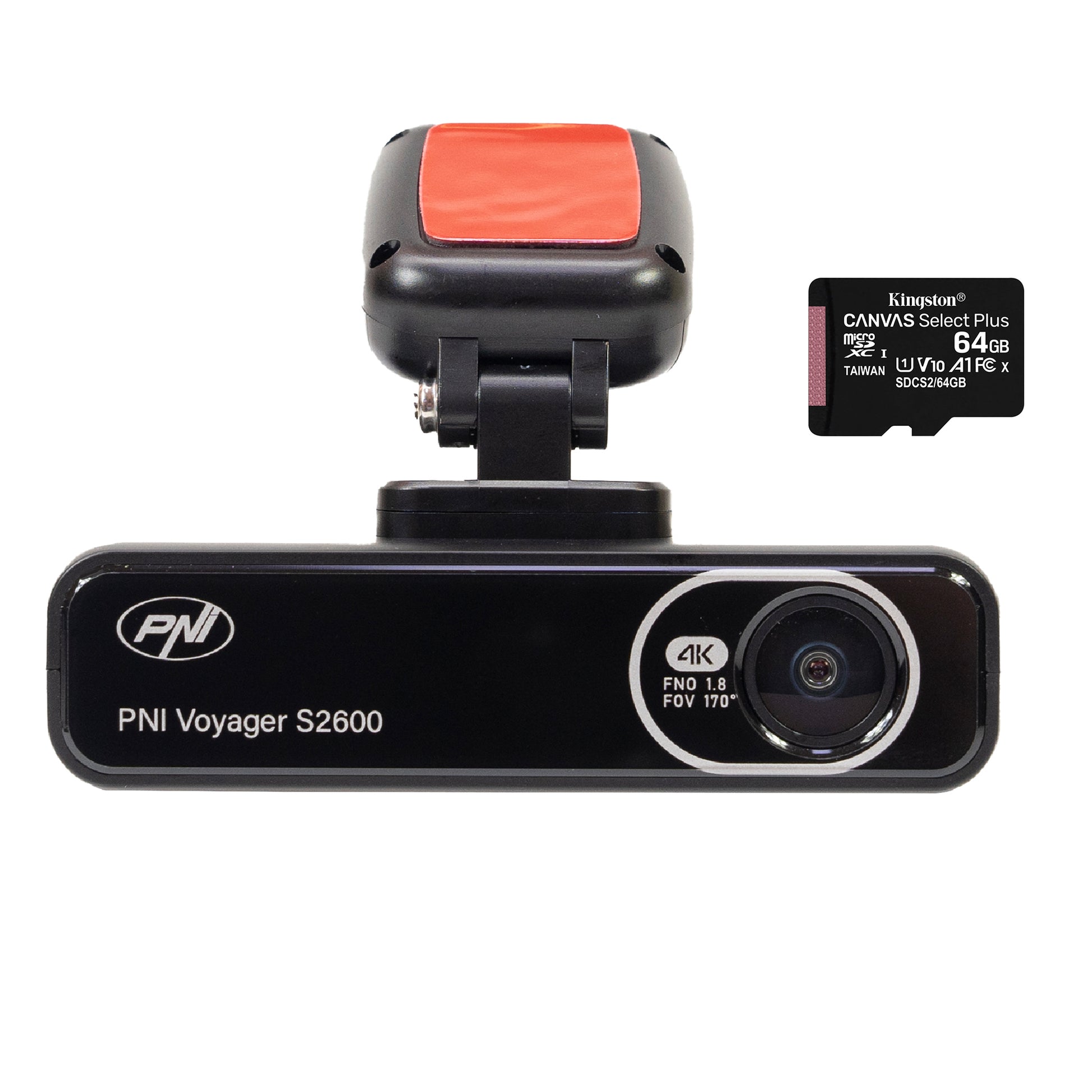 Camera auto DVR PNI Voyager S2600 WiFi, 4K Ultra HD, GPS si card microSD 64GB inclus
